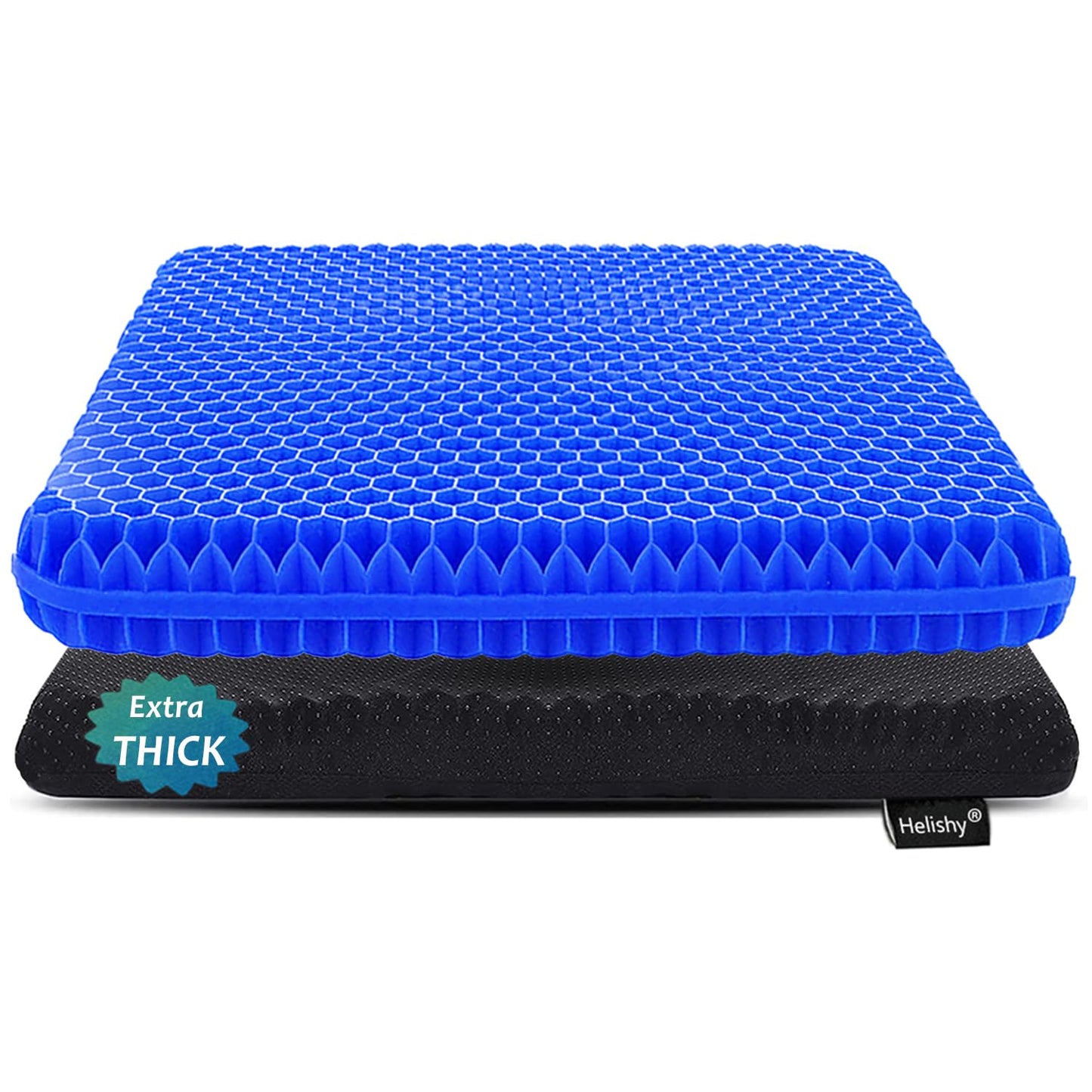 Gel Seat Cushion for Long Sitting, Extra Thick Gel Cushion for Wheelchair Soft Chair Pads for Office Home Chairs Car Seats Long Trips - Back Sciatica Hip Tailbone Pain Relief Cushion (Blue)