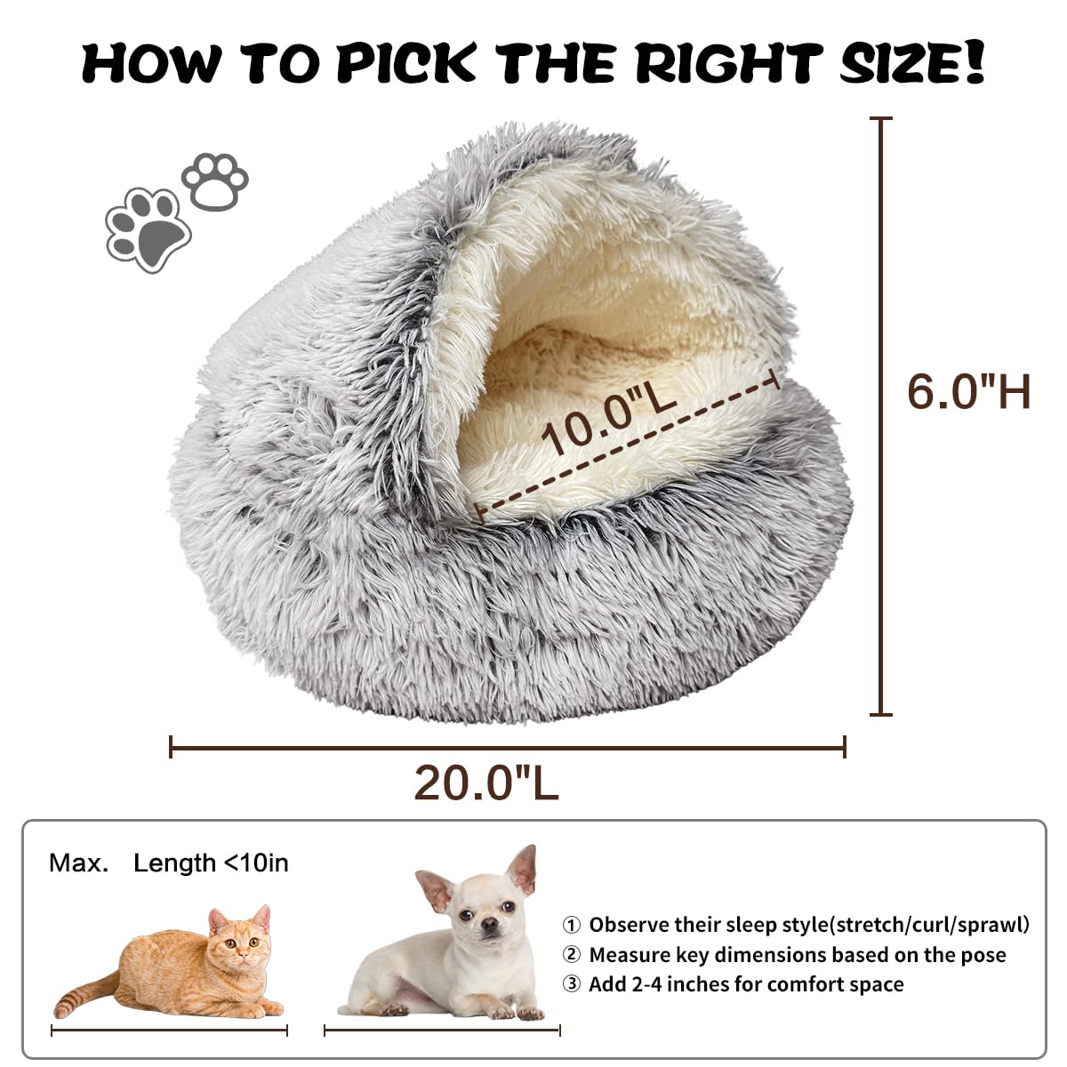 ShinHye Cat Bed Round Hooded Cat Bed Cave, Cozy for Indoor Cats or Small Dog beds, Soothing Pet Beds Dog Bed - Waterproof Bottom Washable, (20×20inch, Grey)