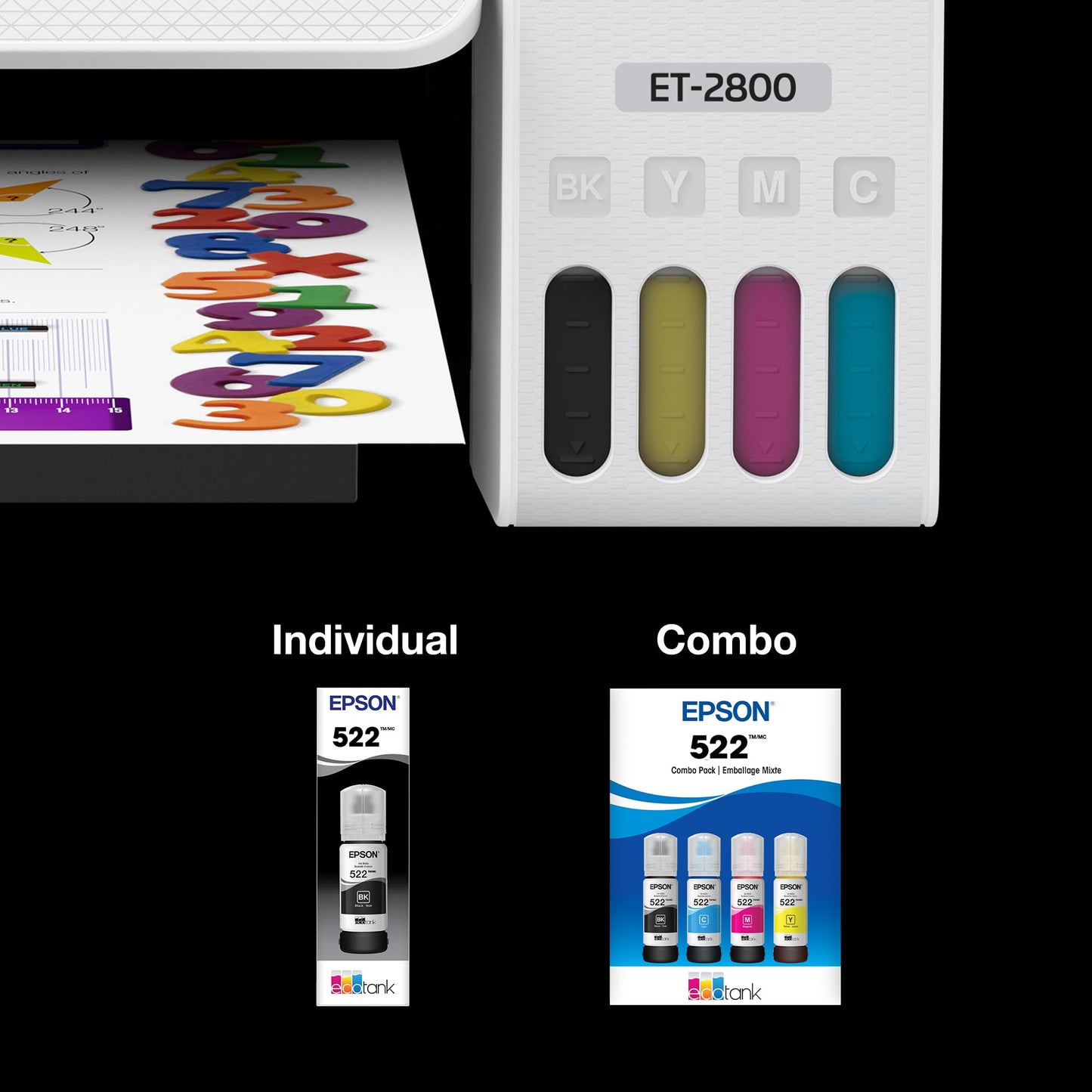 Epson 522 EcoTank Ink Ultra-high Capacity Bottle Cyan (T522220-S) Works with ET-2720, 2800, 2803, 2840, 4700, 4800, 4810