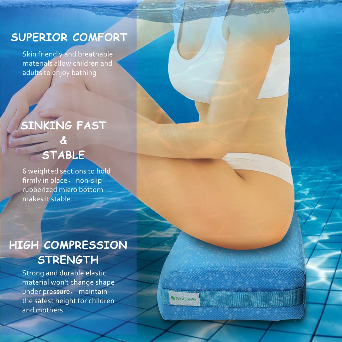 Joe&JoseRin Hot Tub Booster Seat Cushion with Non-Slip Micro Dot Bottom and Weighted, Bathroom Massage Hot Tub Accessories for Indoor or Outdoor, Quick Dry Hot Tub Pillow with Washable Mesh Cover