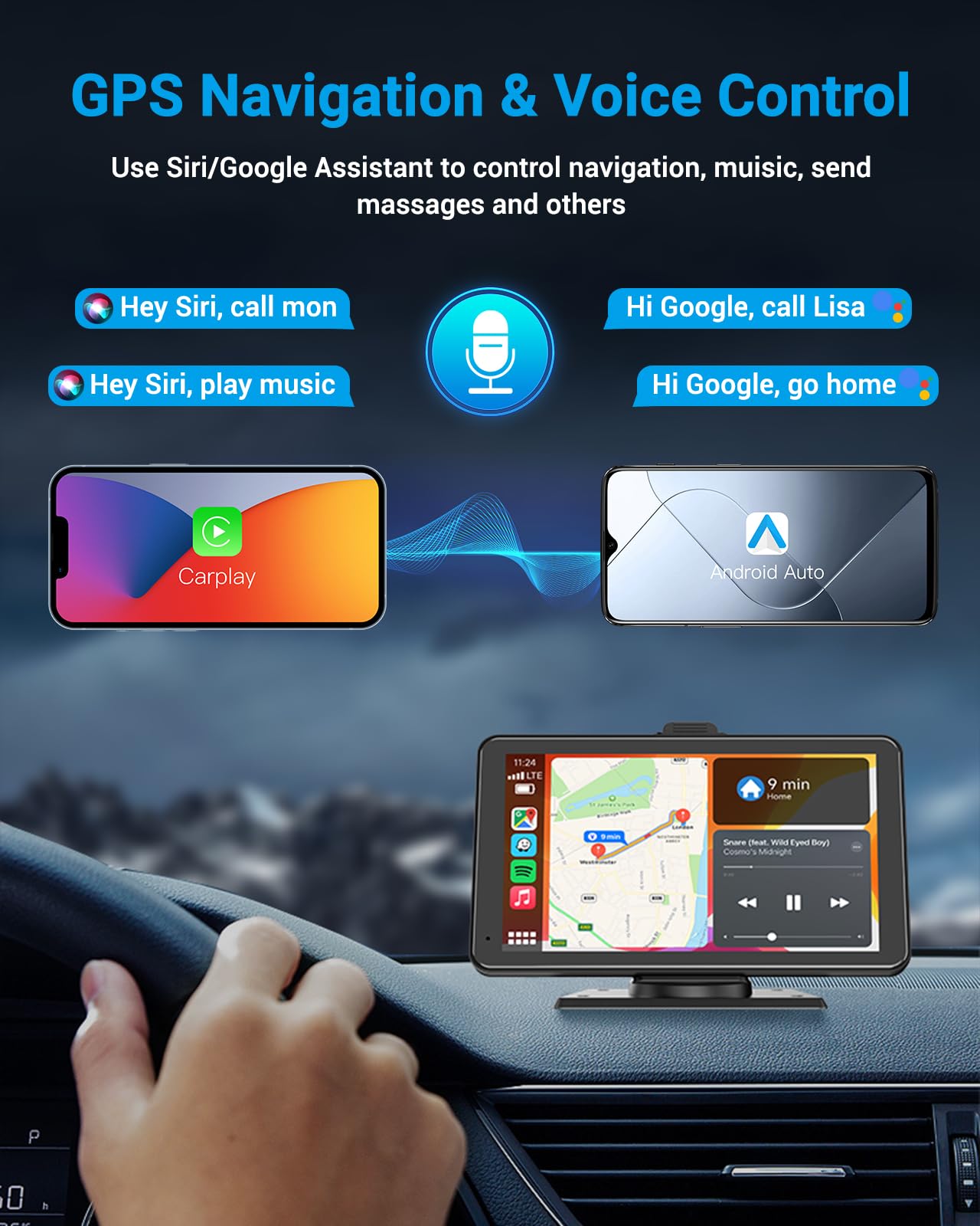 2024 Texpot Car Stereo With Apple CarPlay Android Auto, 7" HD Touchscreen Wireless CarPlay Screen, Bluetooth WiFi, Portable Car Radio, Live Navigation, Mirror Link, AUX/FM, Voice Control