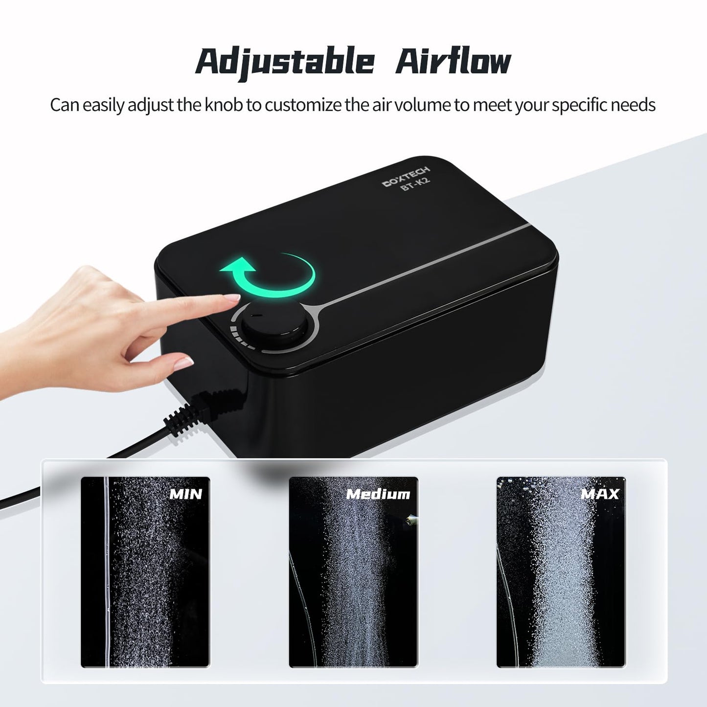 Boxtech Fish Tank Air Pump - Aquarium Adjustable Fish Oxygen Pump, Ultra-Quiet Aerator Bubbler with Dual Outlet, 5w 2L/min Tank Bubbler for 10-150 Gallon Tanks