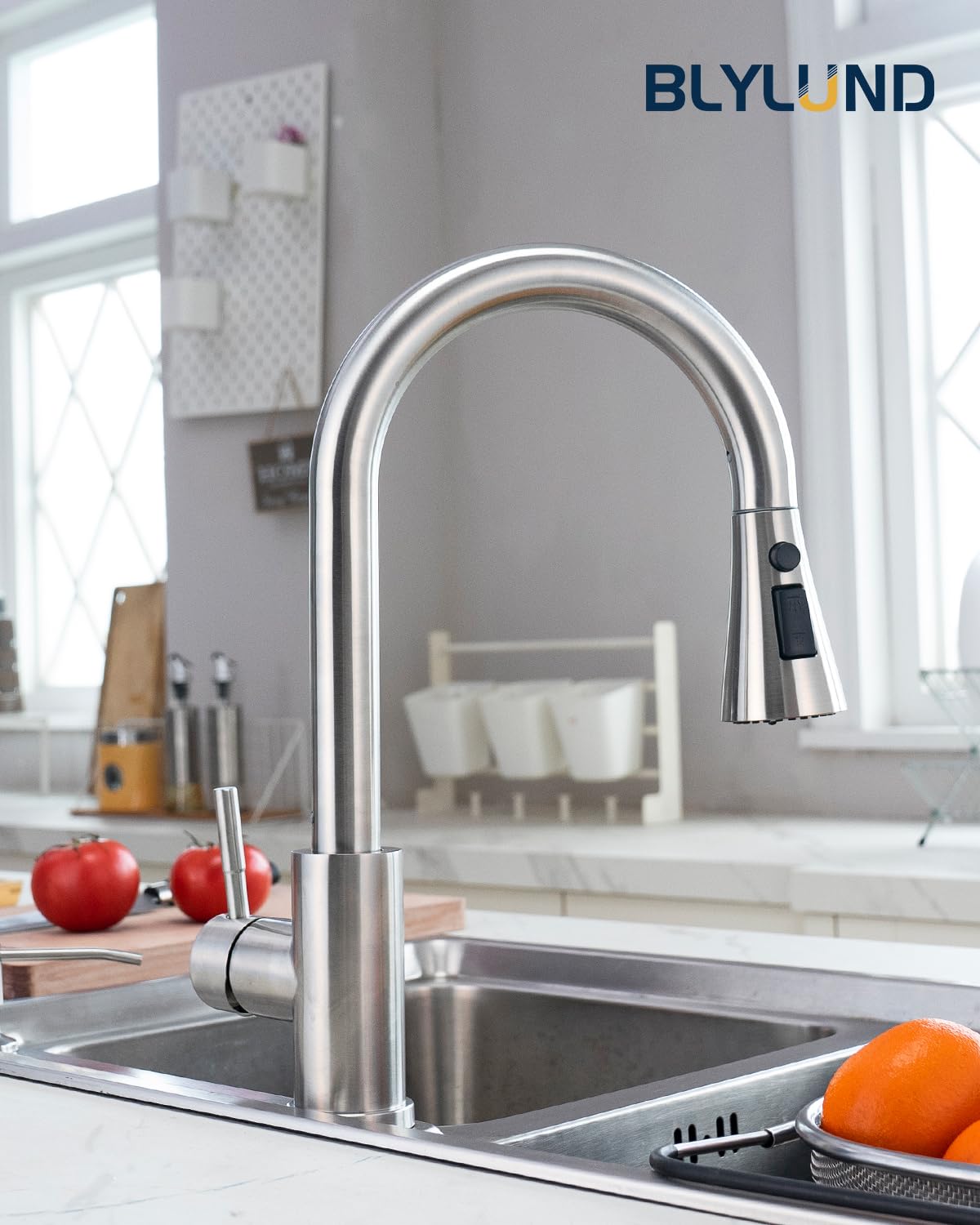 BLYLUND Brushed Nickel Kitchen Faucets with Pull Down Sprayer 3 Modes, Stainless Steel Modern Kitchen Sink Faucets High Arch Single Handle Faucet