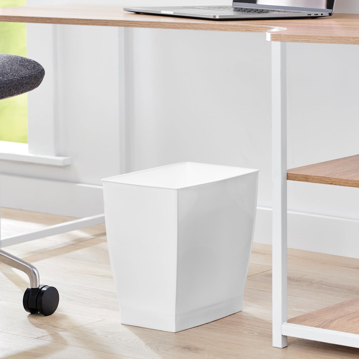 iDesign Spa Rectangular Trash Can, Waste Basket Garbage Can for Bathroom, Bedroom, Home Office, Dorm, College, 2.5 Gallon, White