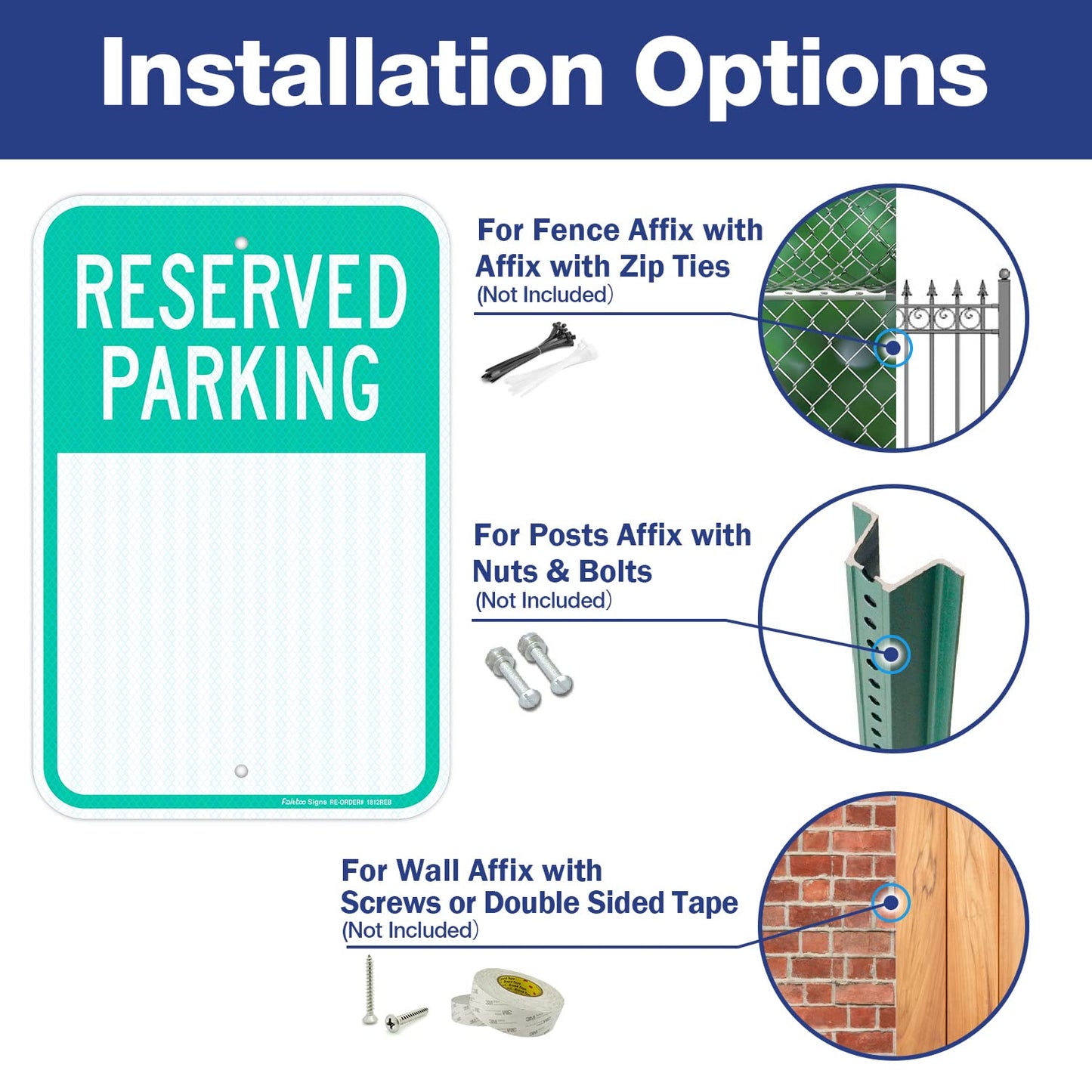 Faittoo Blank Reserved Parking Signs, 4-Pack 18 x 12 Inch Engineer Grade Reflective Aluminum Signs, Weather/Fade Resistant, UV Protected, Easy to Install and Read, Indoor/Outdoors Use