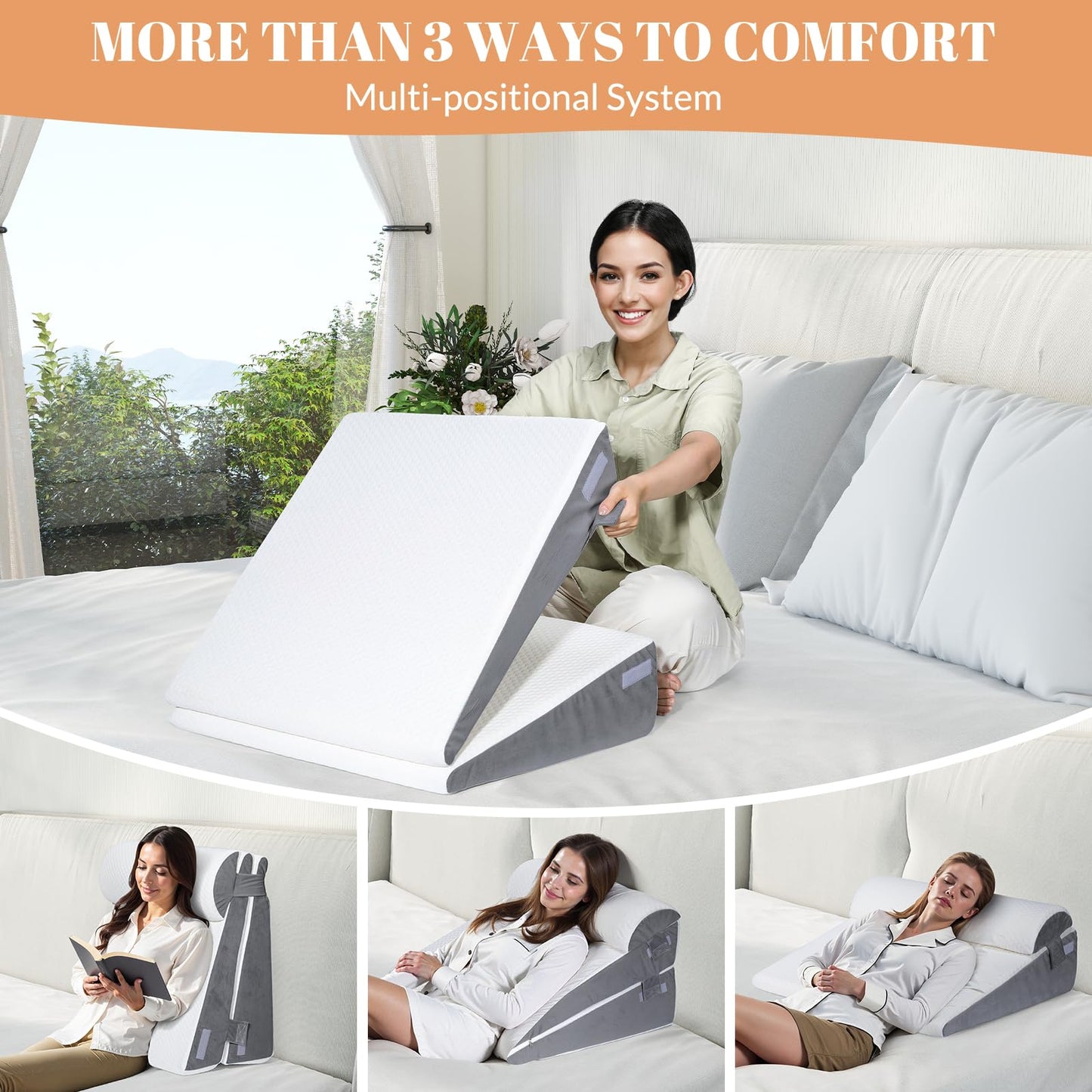 Ceecysaa Wedge Pillows for Adults, 4-in-1 Adjustable Wedge Pillows Set,Bed Pillow for Sitting Up,Legs,Neck and Back Support,Sleeping Comfort and Relaxing