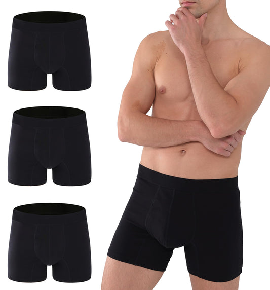 AIRCUTE Washable Absorbency Urinary Incontinence Underwear for Men Boxer Briefs for Bladder Leaks 60 ML 3 Pack, Black, X-Large