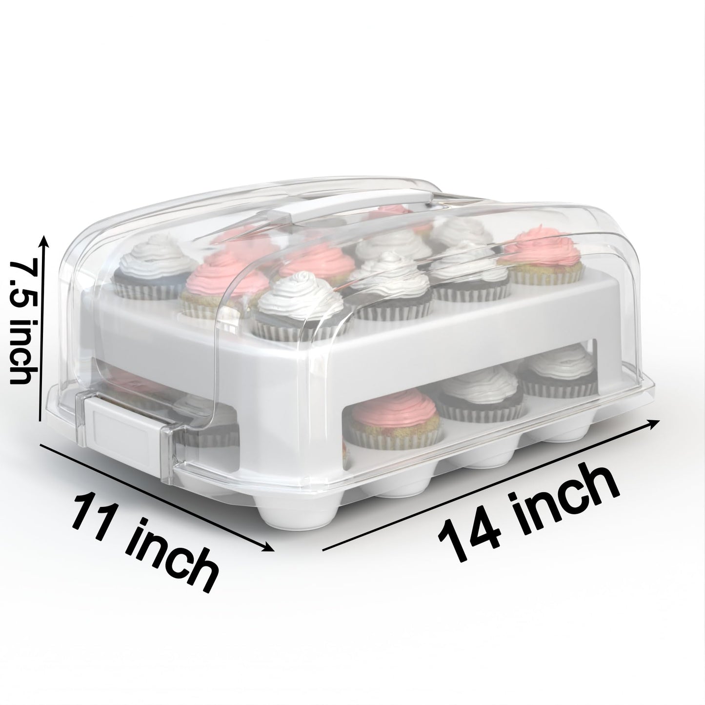 Top Shelf Elements Cupcake Carrier, Fashionable Green Cupcake Holder Carries 24 Standard-Size Cupcakes, Durable Muffin Traveler Two Tier Stand and Reusable Cupcake Box (White)