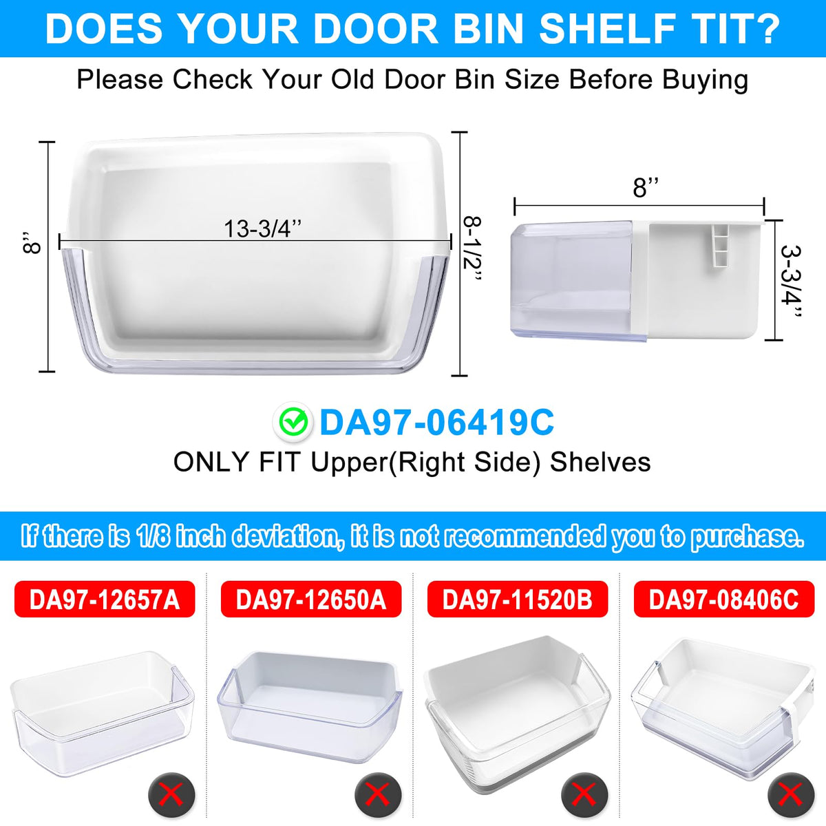UPGRADED DA97-06419C Refrigerator Door Shelf Basket Bin Right Compatible with Samsung Refrigerator Door Shelf RFG293HARS RFG297HDRS RFG298HDRS Door Shelf DA63-04314 DA63-04316 AP4567198 Door Shelf Bin