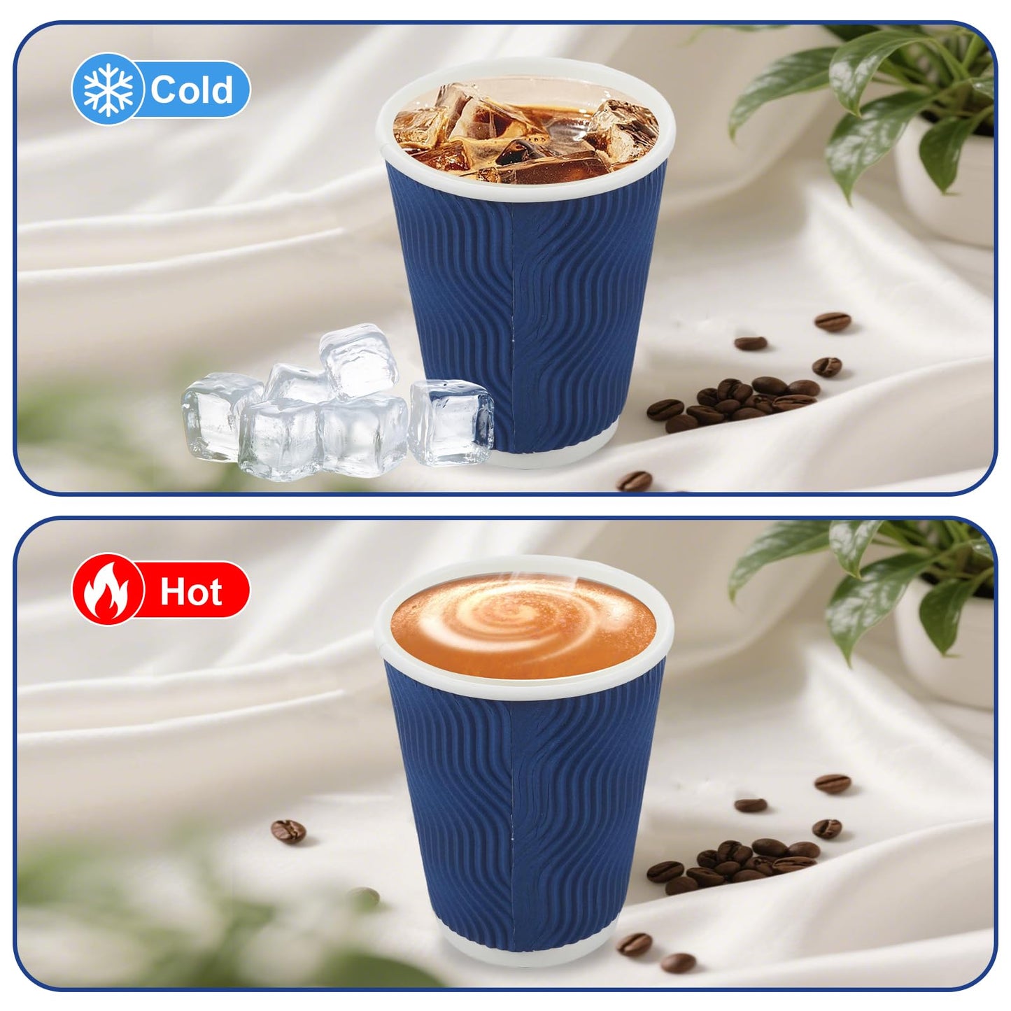 Coffee Cups, RAZCC 120 Pack 12 oz Disposable Insulated Paper Cups, Corrugated Kraft Ripple Wall Cup Suitable for Hot and Cold Drinks