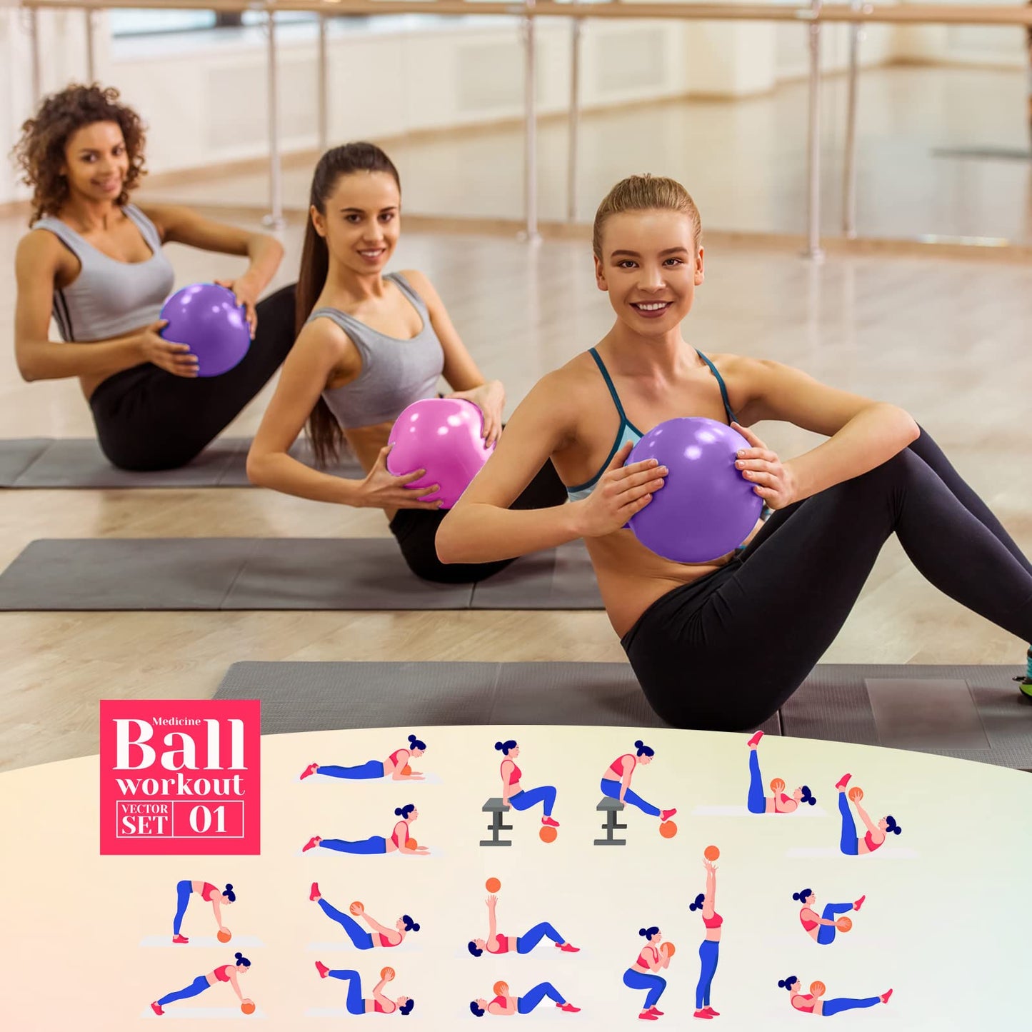 Aoriher 10 Pieces 9 Inch Exercise Pilates Ball Yoga Therapy Ball for Yoga Stability Barre Training Stretching Physical Posture Training Gym(Pink, Purple)