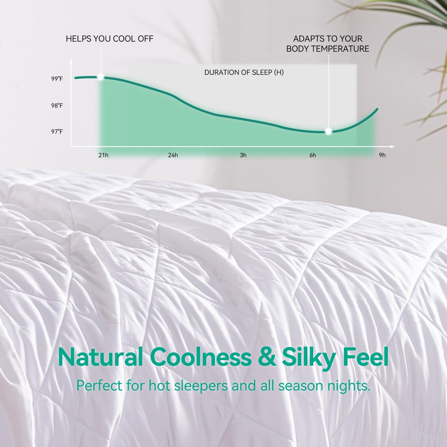 LAVANCE 100% Viscose Made from Bamboo Comforter King Size Lightweight Silky Down Alternative Duvet Insert Soft All Season Comforter - White, 90x106 Inches