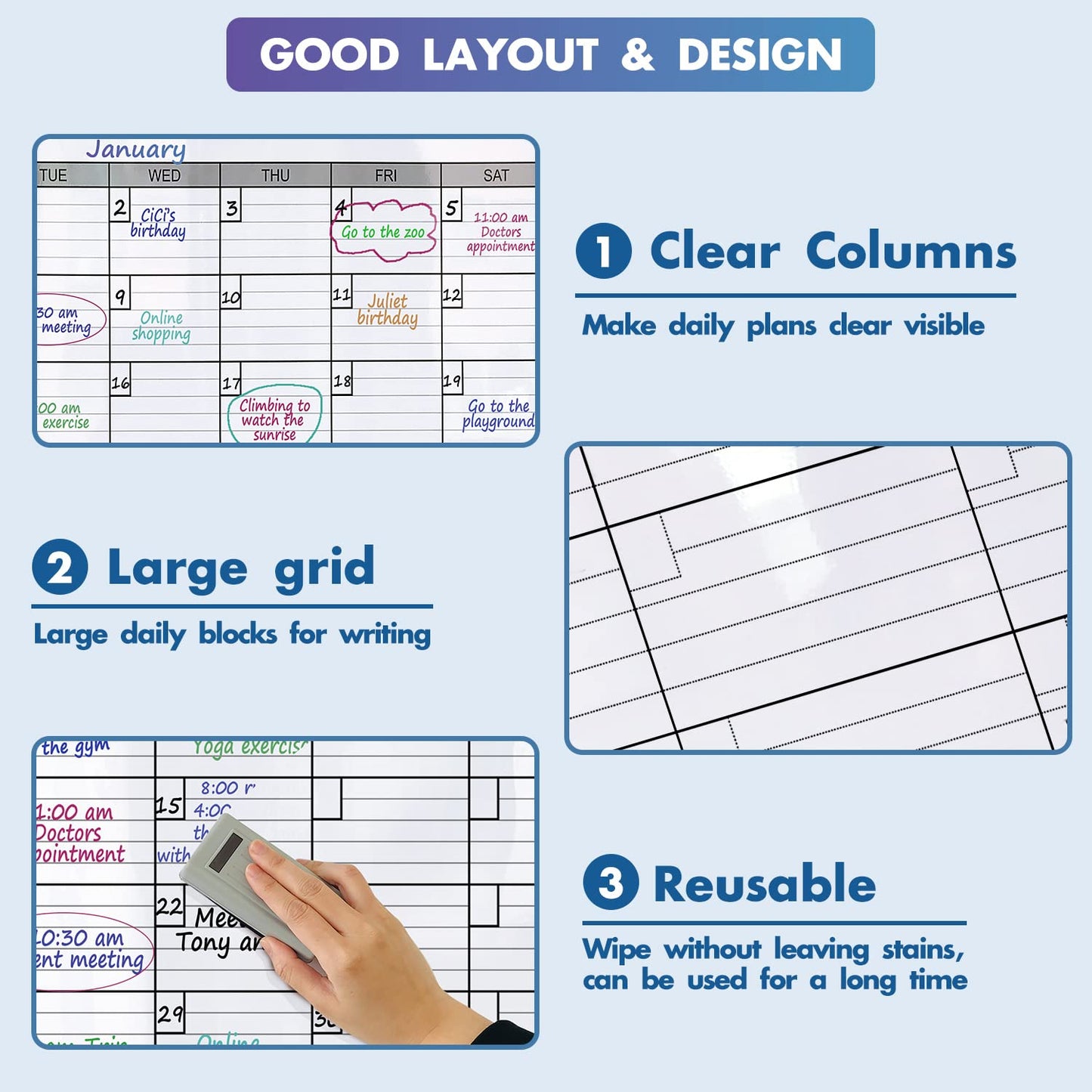 Dry Erase Vertical Three Month Laminated jumbo Wall Calendar, 46" x 63", Huge quarterly Laminated Erasable White Board, Giant 90 day Family Whiteboard Schedule Planner, Large Multi Month Reusable Poster…