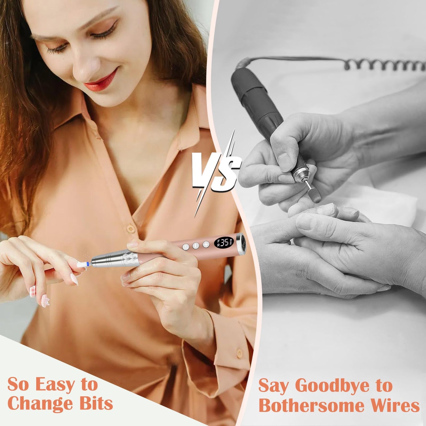Enniewi Electric Nail Drill 35000RPM Professional Cordless E File, Rechargeable Nail Tools for Acrylic Gel Nails, Portable Manicure Pedicure Kit with Travel Bag, 6 Nail Drill Bits