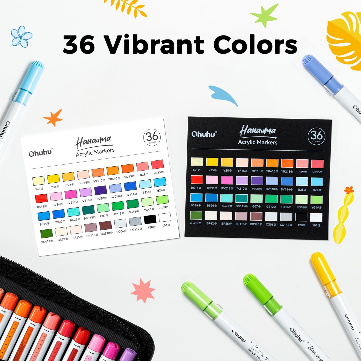 Ohuhu Acrylic Paint Markers Refillable 36 Colors Acrylic Markers High Opacity Paint Markers Waterproof Lightfast for Rock Painting Easter Eggs Wood Glass Ceramic Canvas - Hauauma