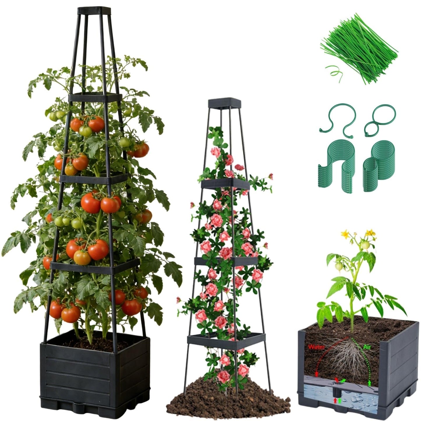 Lancisism 2 Pack Raised Garden Bed Tomato Planter with Trellis - 57" Self Watering Planter Box for Climbing Plants Vegetables Flowers for Patio Greenhouse Outdoor Indoor