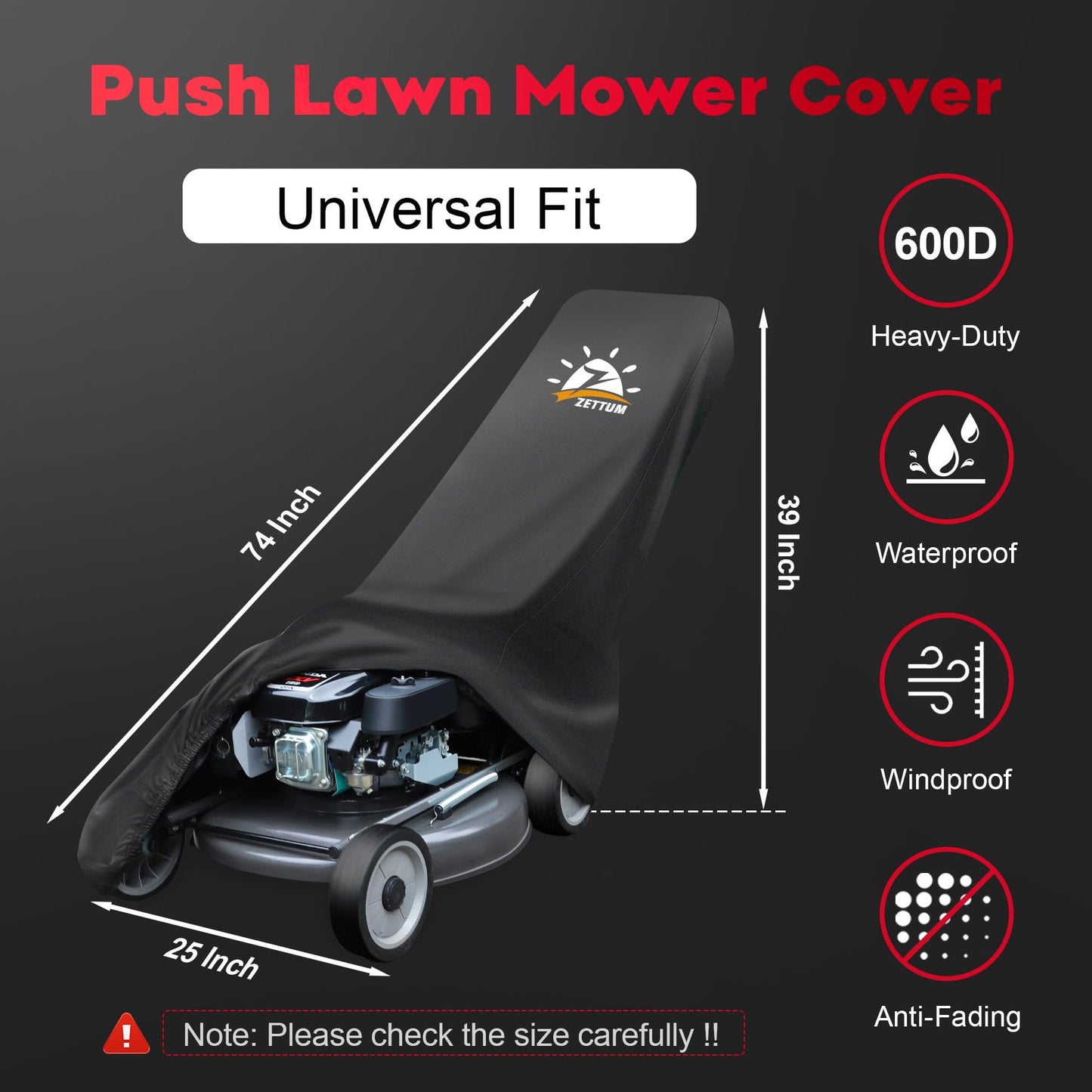 Zettum Push Lawn Mower Cover - Walk Behind Lawn Mower Covers Waterproof Heavy Duty, 600D Outdoor Push Mower Cover Universal with Storage Bag for Greenworks, EGO, Craftsman, Husqvarna, Honda and More