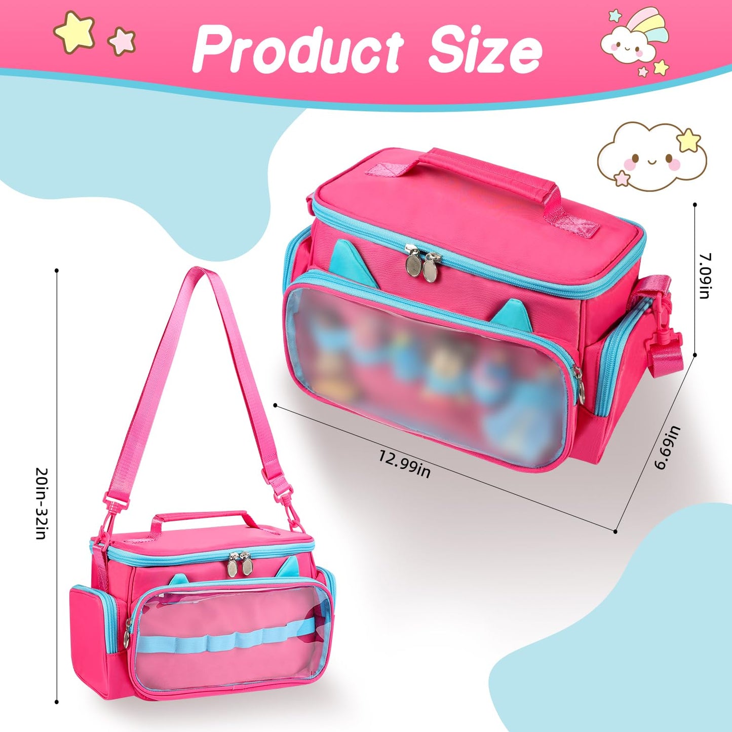 Ottkids Carrying Case for Toniebox Starter Set and Tonies Figurines,Cute Carrying Bag for Tonies Headphones & Accessories,Portable Travel Storage Bag with Shoulder Strap and Handle(Rose)