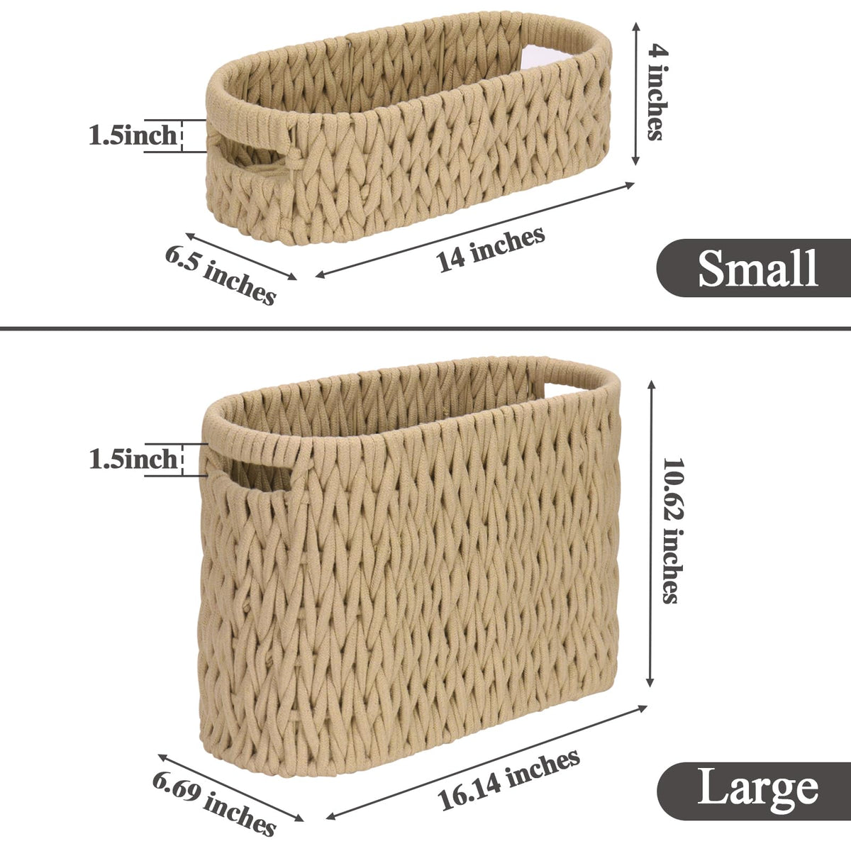 Boho Toilet Paper Storage Baskets, Cotton Rope Woven Bathroom Basket Set of 2, Standing Toilet Paper Holder for 6 Mega Rolls,Storage Bins for Toilet Tank Top, Bathroom Organizer Decor (Brown 2 Pack)