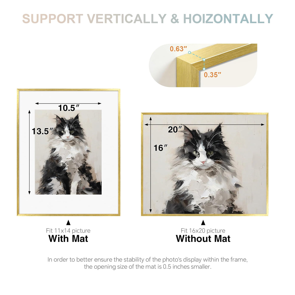 TONES FRAME DESIGN 16x20 Picture Frame (Shiny Brushed Aluminum), Gold Metal Photo Frame Matted to 11x14 and Plexi Glass, for Art Gallery Wall Decor