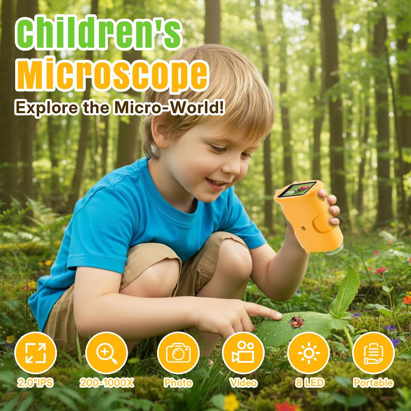 Mcbazel Kids Microscope 1000x Magnification, 2MP HD CameraPortable STEM Microscope for Kids with LED Lights, Anti-Shake