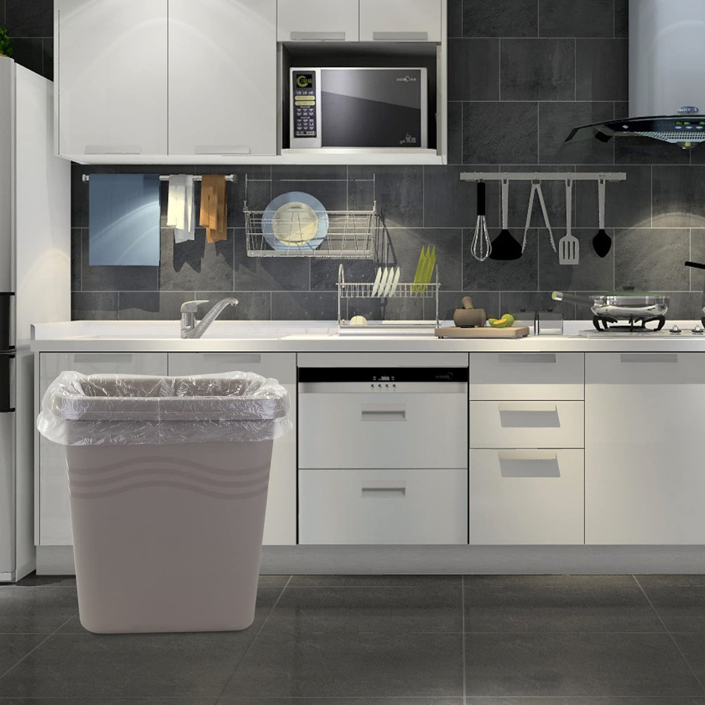 Ponpong 13 Gallon Tall Kitchen Trash Bags, 50 L Large Garbage Bags, Bin Liners, Clear, 150 Counts/6 Rolls