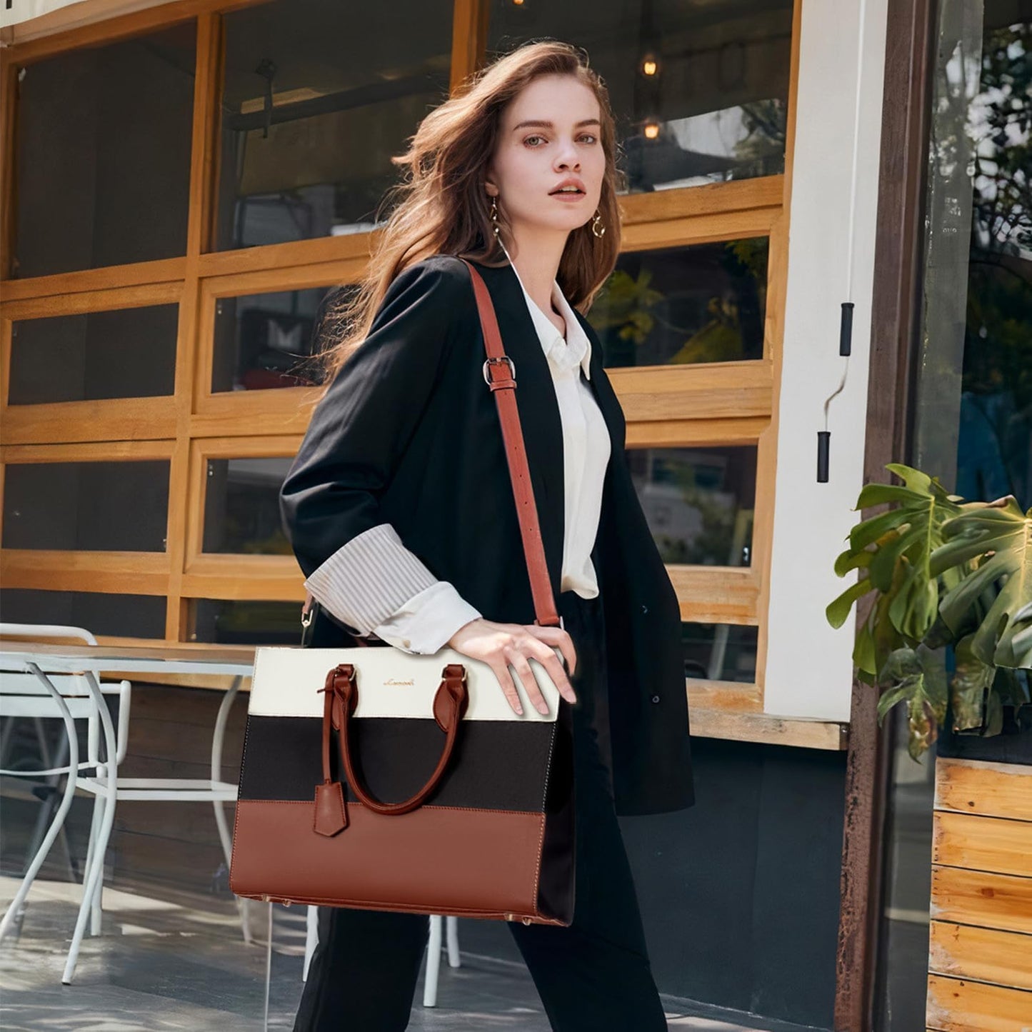 LOVEVOOK Laptop Bag for Women, 15.6'' Laptop Tote Purse Work Bags, Waterproof Leather Business Briefcase with Clutch Purse, Computer Messenger Handbag for Teacher College Office Travel