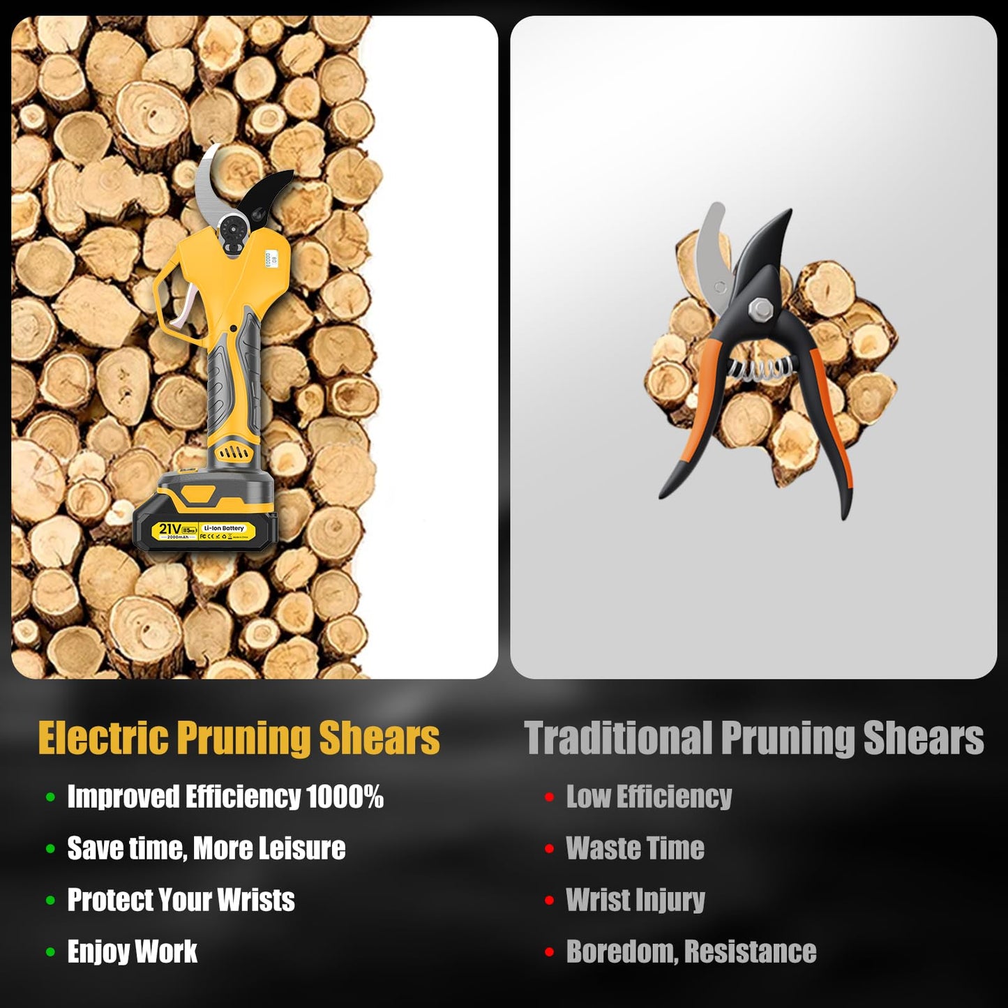 2-in-1 Cordless Electric Pruning Shears with 8FT Pole, Max Cutting Diameter 2 Inch, 21V 2 * 2Ah Battery Pruning Shears with LCD Display, 1000W Brushless Pole Pruner Garden for Tree, Branch Trimming