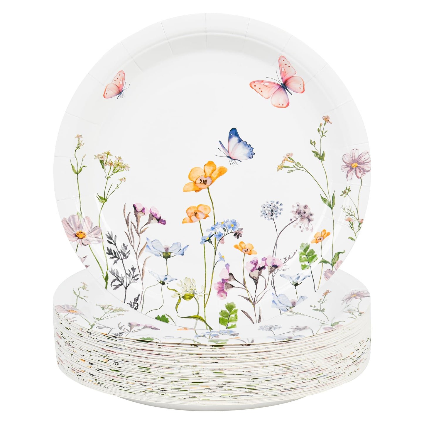 AimFun 48 Pcs Wildflower Paper Plates 9 Inch Disposable Floral Plates Spring Summer Watercolor Rustic Botanical Dinner Plates for Baby Shower Birthday Bridal Shower Wedding Tea Party