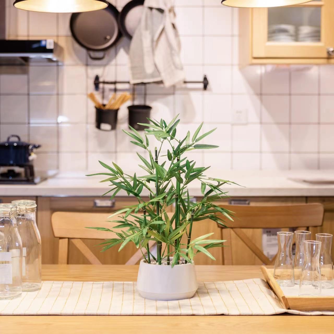 365 Blooming Decor 18 inch Tall White Potted Faux Bamboo Plant- Luxury Artificial Bamboo Tree in White Pot for Home, Office, Kitchen, Indoor Decor, Money Tree, Lucky Bamboo Tree. (Canadian Owned!)