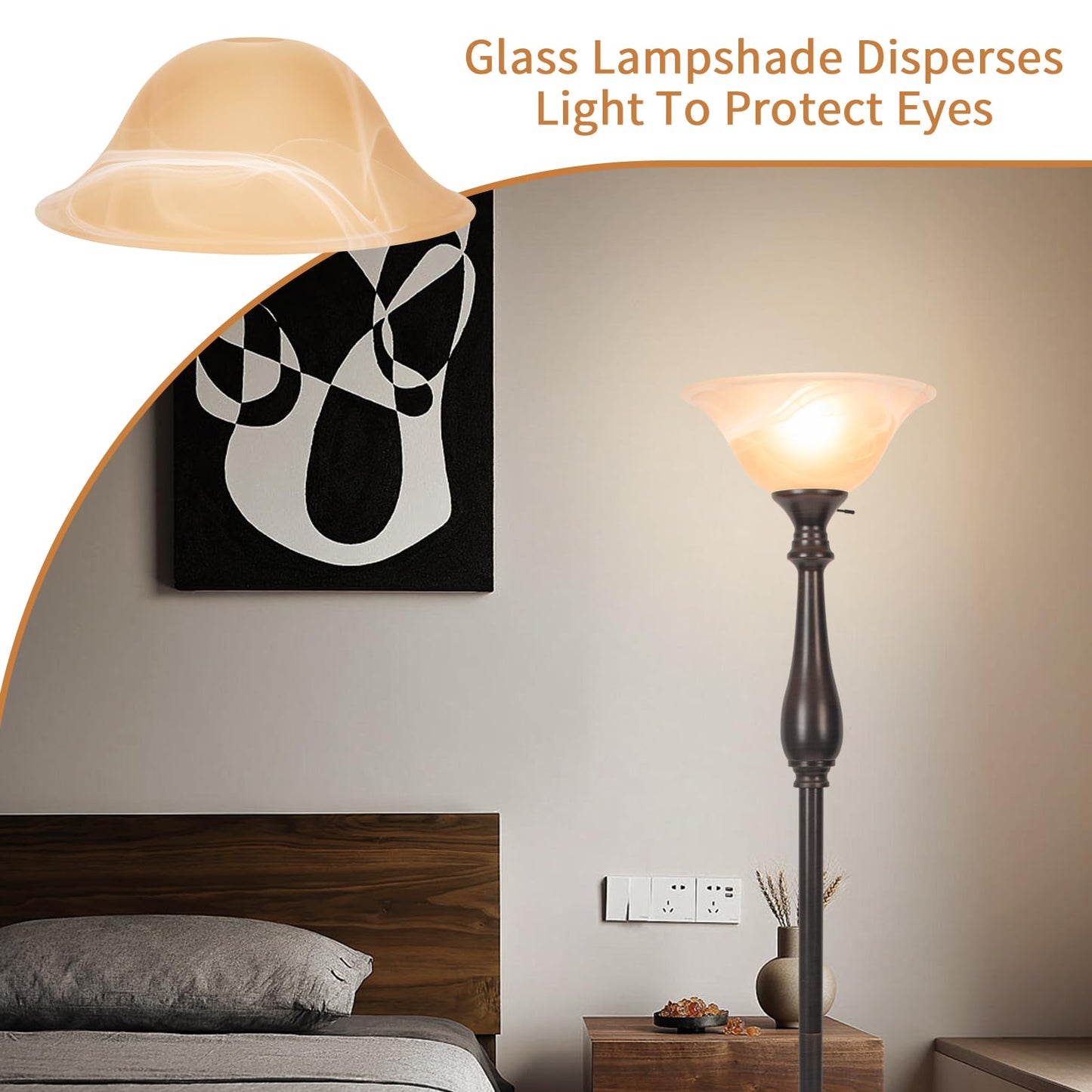 lianheng Glass Bowl Shade Replacement for Torchiere Floor Lamp, Standing Lamp Replacement Shade with E26 Socket Compatible, Amber Glass Bowl Lampshade for Living Room Lamp (E26 Socket Not Include)