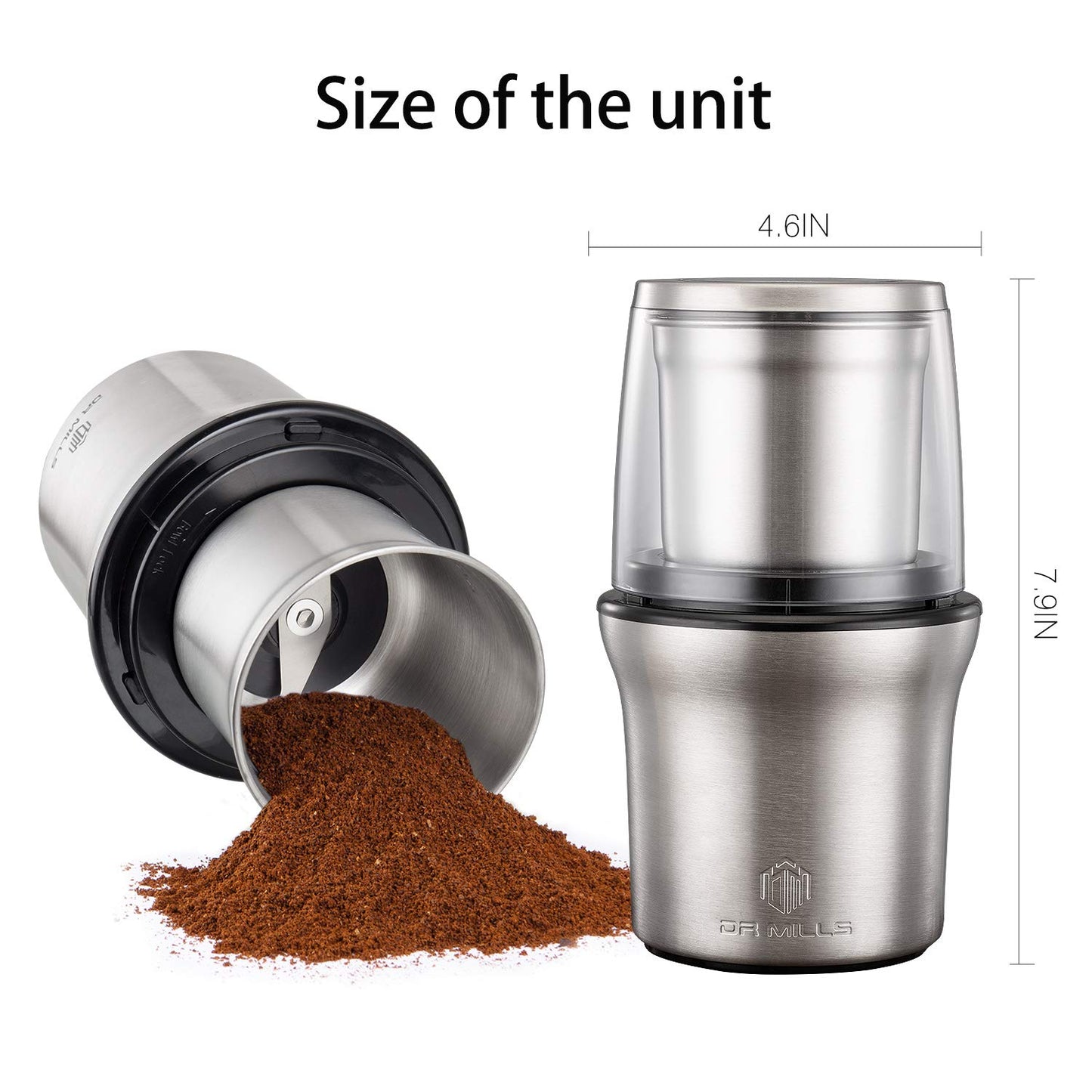 DR MILLS DM-7412M Electric Dried Spice and Coffee Grinder, Grinder and Chopper,Detachable Cup, diswash Free, Blade & Cup Made with SUS304 Stainless Steel