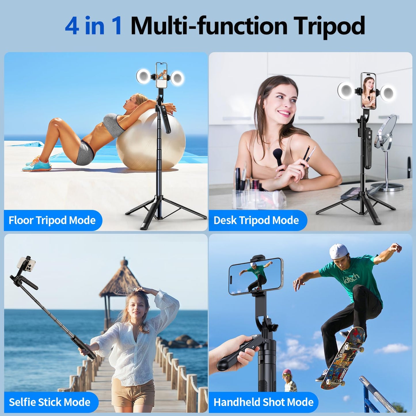 Auto Face Tracking Tripod 360° Rotation with Stand, 70.9" Ai Motion Tracking Tripod, Motion Sensor Phone Tripod Stand, Selfie Stick Rotation Tripod with Remote, for Vlog/Live Stream/Video Recording