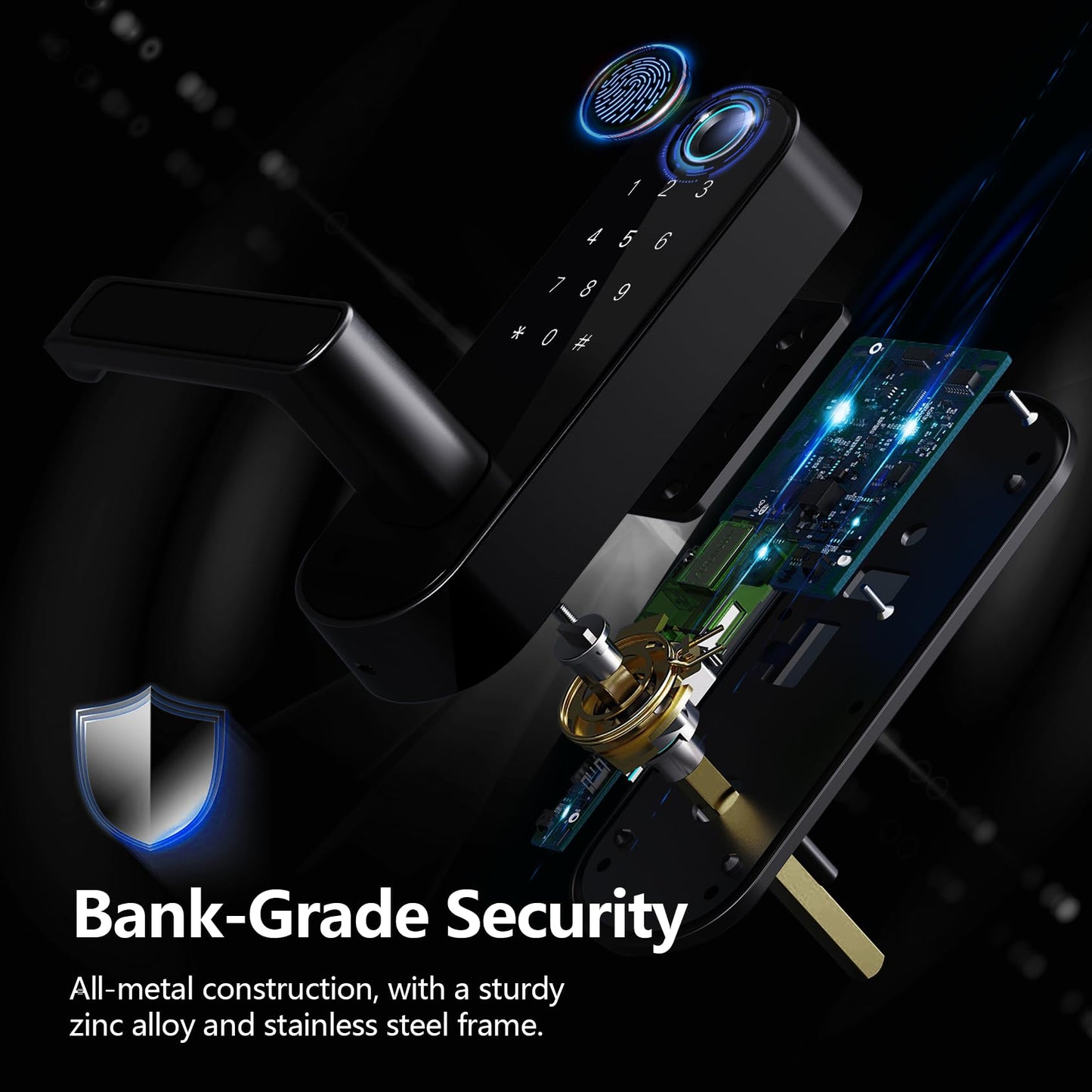 Keyless-Entry Fingerprint Smart Door Lock: Sifely Digital Electronic Lock with Code Passcode, Electric Door Knob, Biometric Handle, Perfect for Entry Doors, Bedroom Doors (Black Smart Lock)