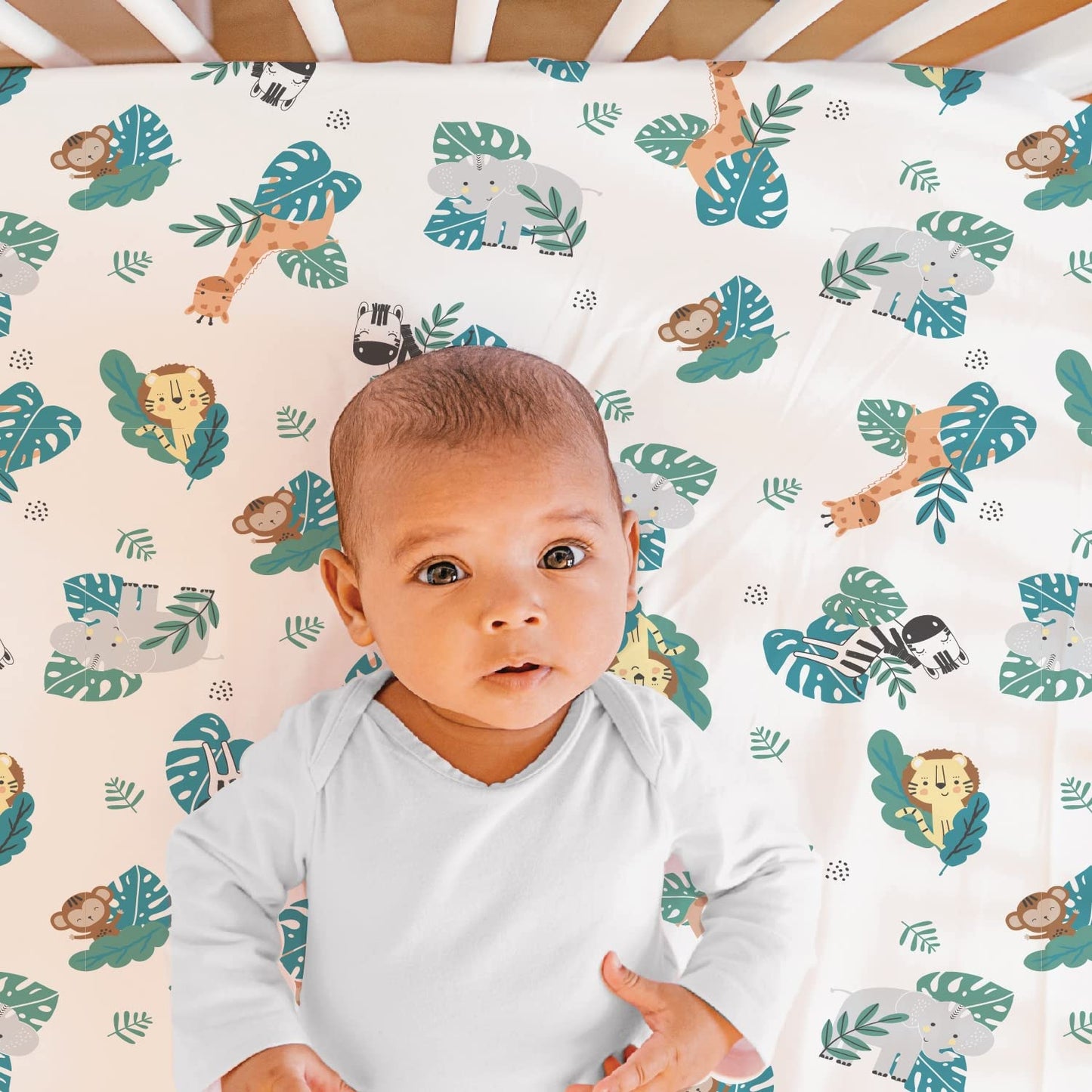 The Peanutshell 3 Piece Baby Crib Bedding Set for Boys & Girls - Newborn, Infant & Toddler Nursery Bed Set Decor with Fitted Crib Sheet, Dust Ruffle Comforter - Safari Adventures