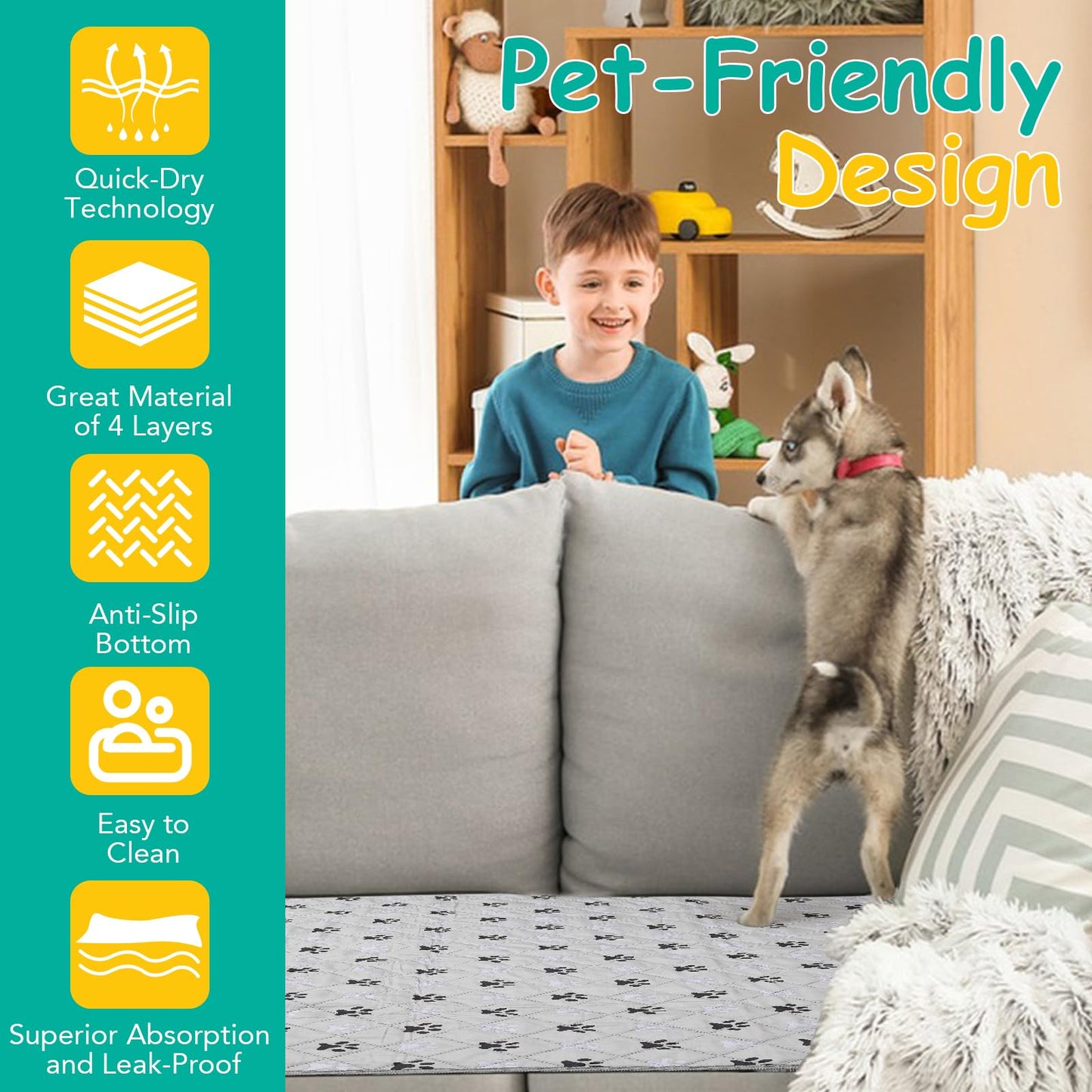 FURWEY Extra Large Washable Pee Pads for Dogs Super Absorbent Dog Training Pads Non-Slip Waterproof Pet Training Pads Mats Whelping Pads for Dogs Cats Puppy (Light Grey, 72"X72"(2PACK))