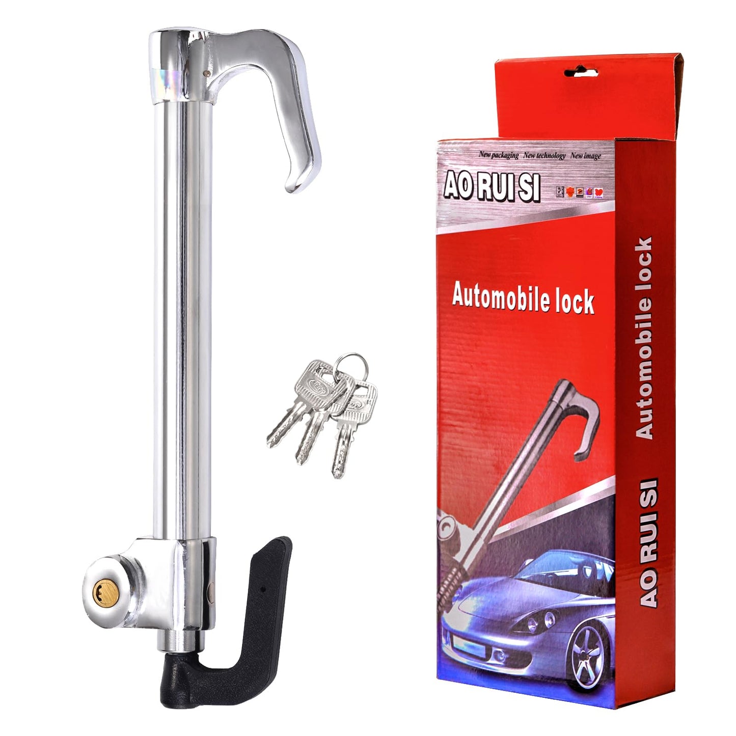 Elsjoy Steering Wheel to Brake Lock with Keys, Anti-Theft Car Locking Device Universal Vehicle Security Lock for Truck, SUV, Van