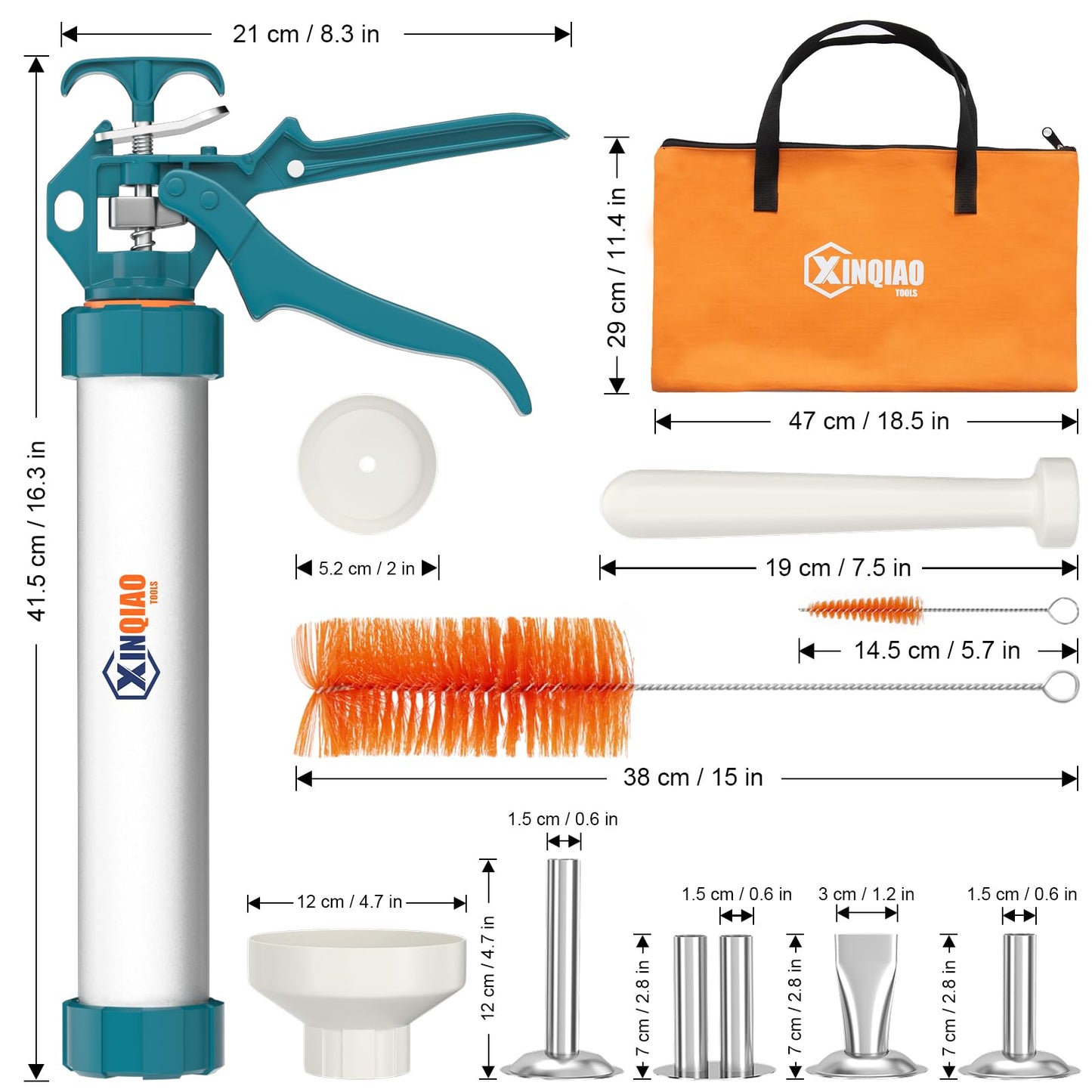 XINQIAO Beef Jerky Gun for Ground Meat, Large Aluminum Jerky Cannon Comes with a Bag, 4 Nozzles, 2 Brushes, 1 Funnel, 1 Pestle