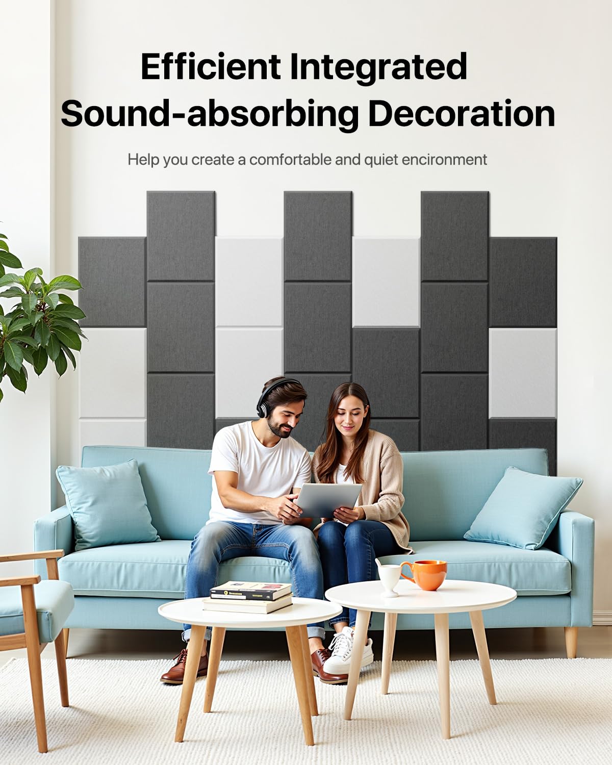 Soundsbay Acoustic Panels, 12 Pack Sound Proof Panels High Density Self-Adhesive Soundproofing Panels 16"×1"×0.4" Acoustic Wall Panels for Ceiling, Recording Studios, Home Offices, Black