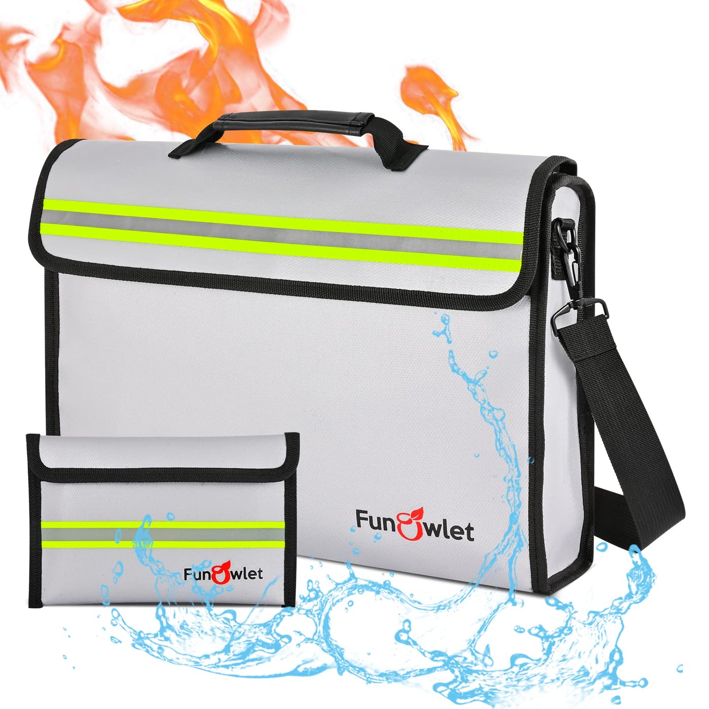 Fireproof Waterproof Money Document Bag - Large Fireproof Safe Box with Wallet Protector, Fire & Water Resistant Storage Organizer Pouch for A4 Documents Holder,File,Jewelry,Passport,Laptop (Gray)