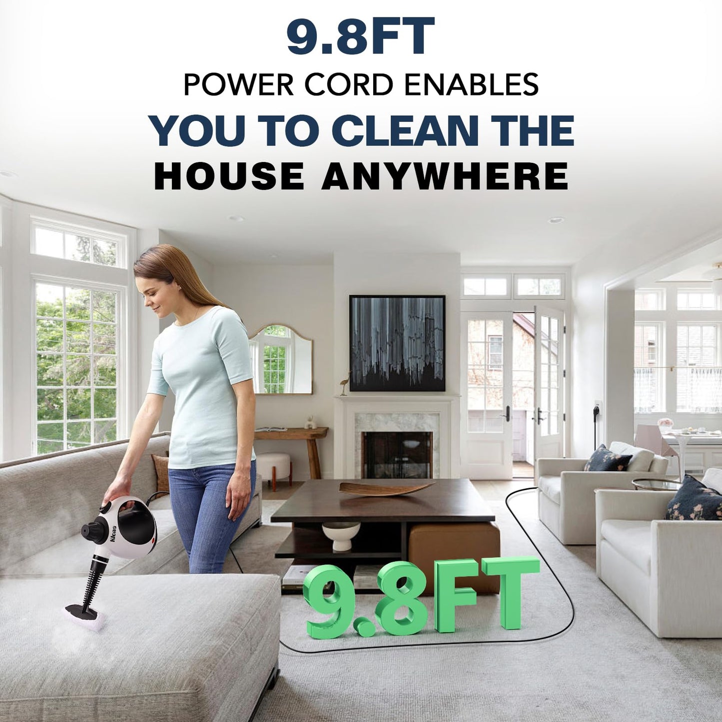 KLONA Handheld Steam Cleaner, Steam Cleaner for Home with 10 Accessory Kit, Multipurpose Portable Upholstery Steamer Cleaning with Safety Lock to Remove Grime, Grease.