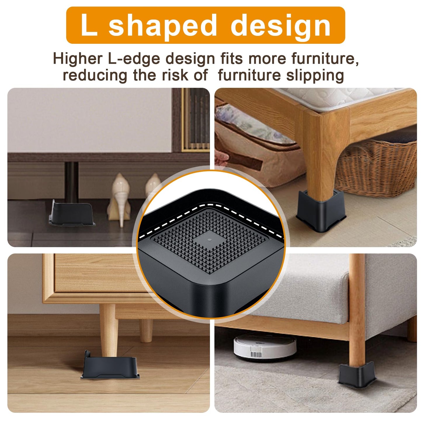 Bed Risers, Heavy Duty Furniture Riser, 3 inch Raise Blocks for Couch Table and Sofa Legs Lifts (4 Pack Set)