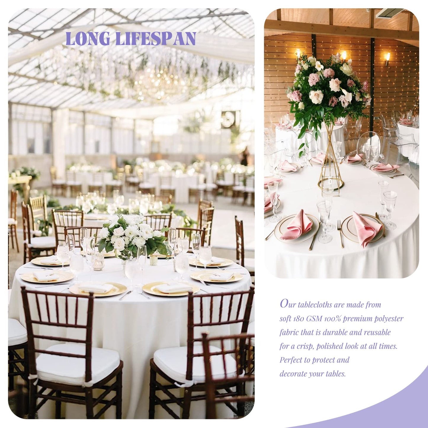 Showgeous 8 Pack White Round Tablecloth 90 Inch Round Table Cloths Washable Polyester Tablecloths for Round Tables Wrinkle Resistant Table Cloth Decorative Fabric Table Cover for Dining Wedding Party