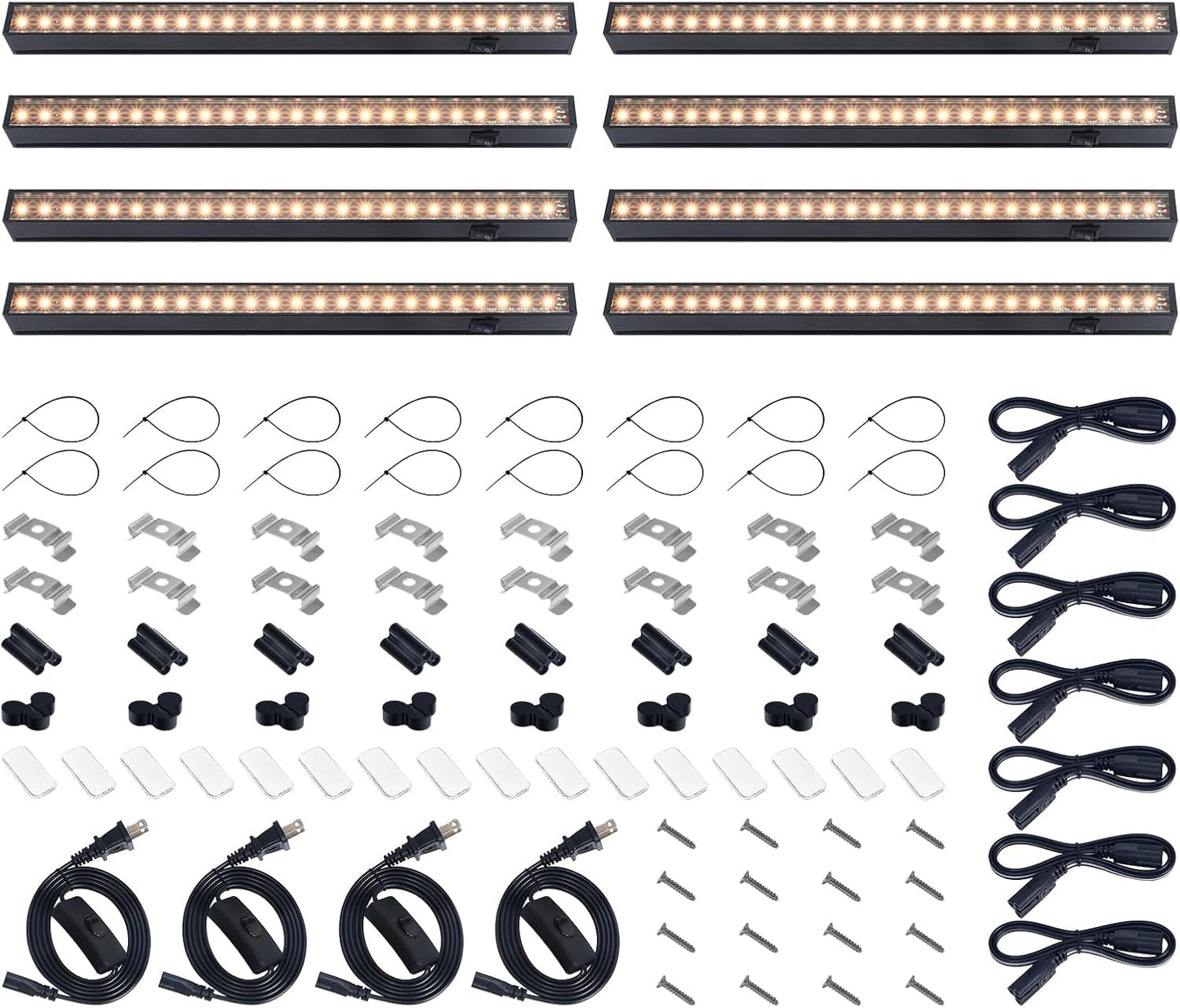 Barrina Grow Lights for Indoor Plants Full Spectrum, 1ft LED Grow Light Fixture, Black Cover LED Plant Grow Light for Indoor Plants, Greenhouse, Linkable Design, Yellow, 8 Packs