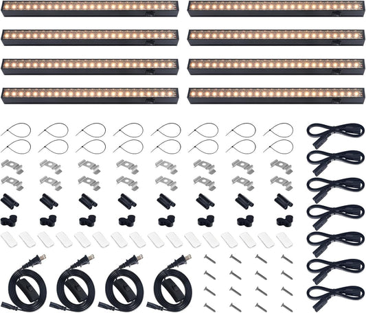 Barrina Grow Lights for Indoor Plants Full Spectrum, 1ft LED Grow Light Fixture, Black Cover LED Plant Grow Light for Indoor Plants, Greenhouse, Linkable Design, Yellow, 8 Packs