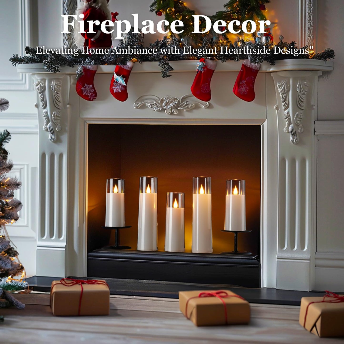 AMAGIC Acrylic Flameless Candles Flickering, Fake LED Candles Battery Operated with Remote Control Timer, Long-Lasting Plastic Pillar Candles for Home Decor, White, Set of 5
