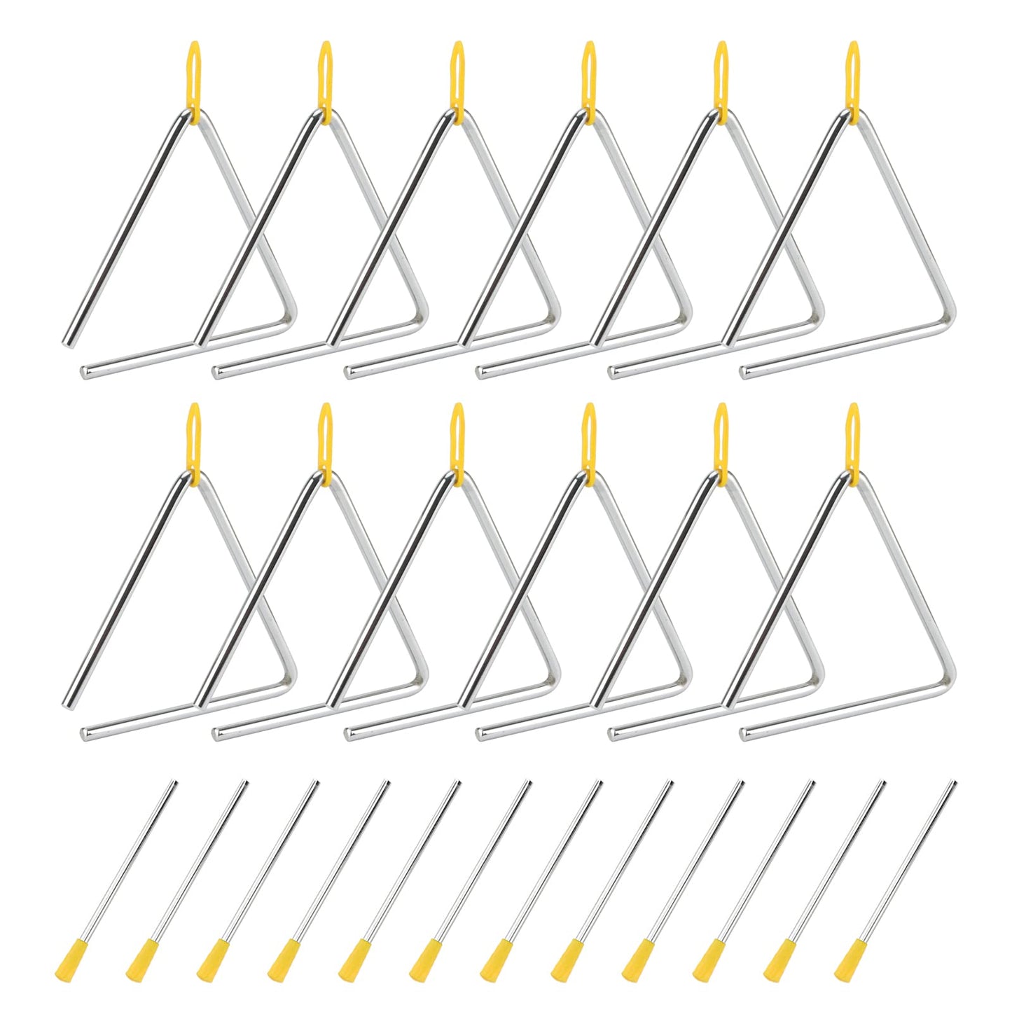 SOUJAP 12 Pack 6 Inch Triangle Instrument, Musical Steel Triangles with Striker, Hand Percussion Triangle Instrument for Music Clubs, Band