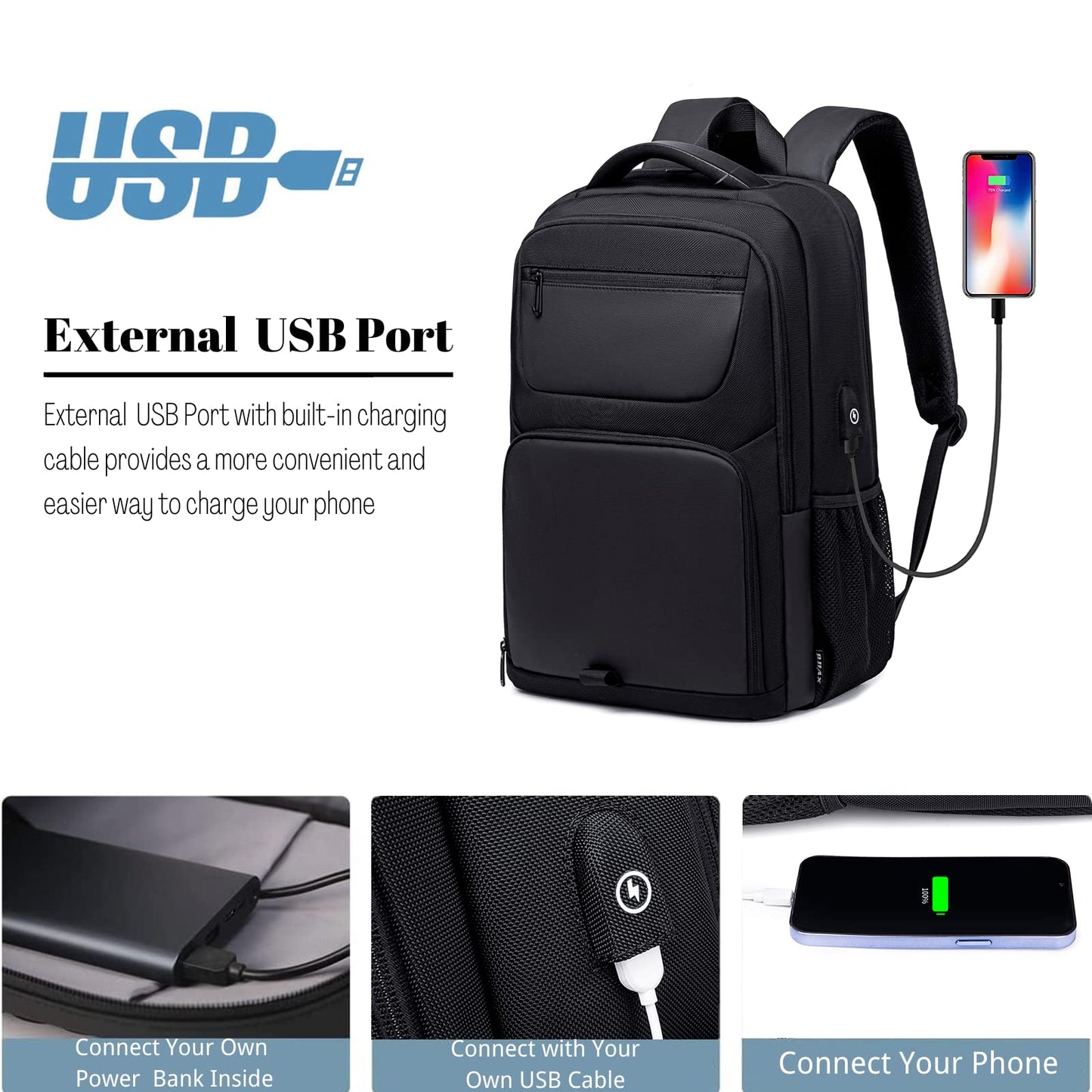 40L Travel Business Backpack for Men, High Tech Laptop Backpack with USB Charging Port and Ergonomic Design, Water Repellent Work College Computer Backpack Fits 17.3 Inch Tablet, Notebook