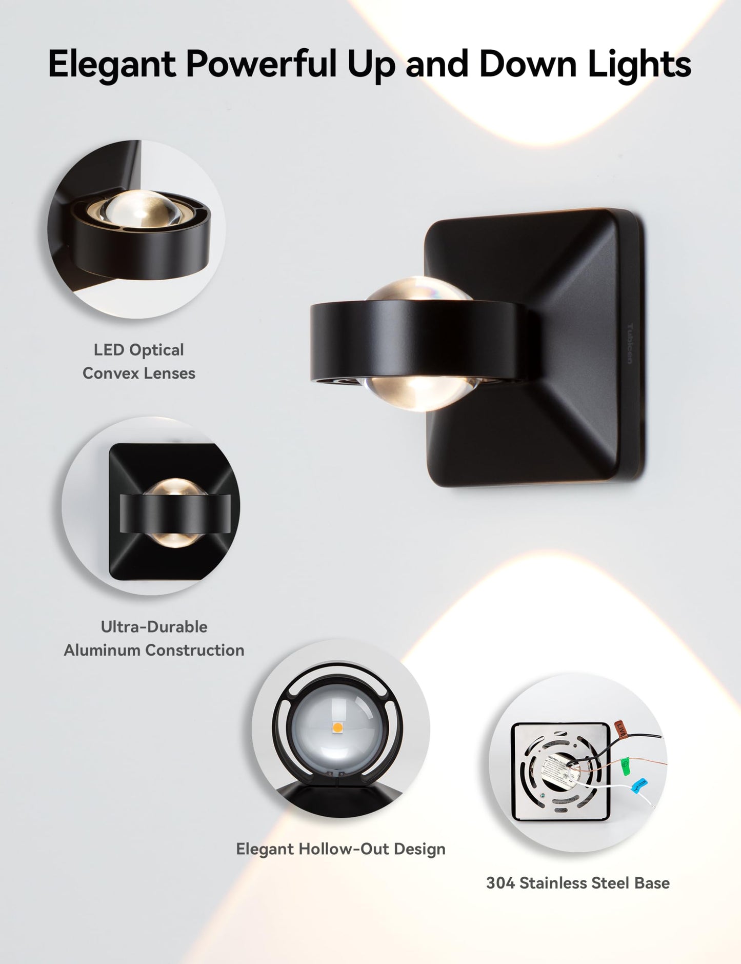 Tubicen Outdoor Wall Sconce Lights Up Down IP65 Waterproof Exterior Light Fixtures Square Hardwired 8W Bright LED Modern Outdoor Dimmable Wall Lights for Porch Patio Front Door Black