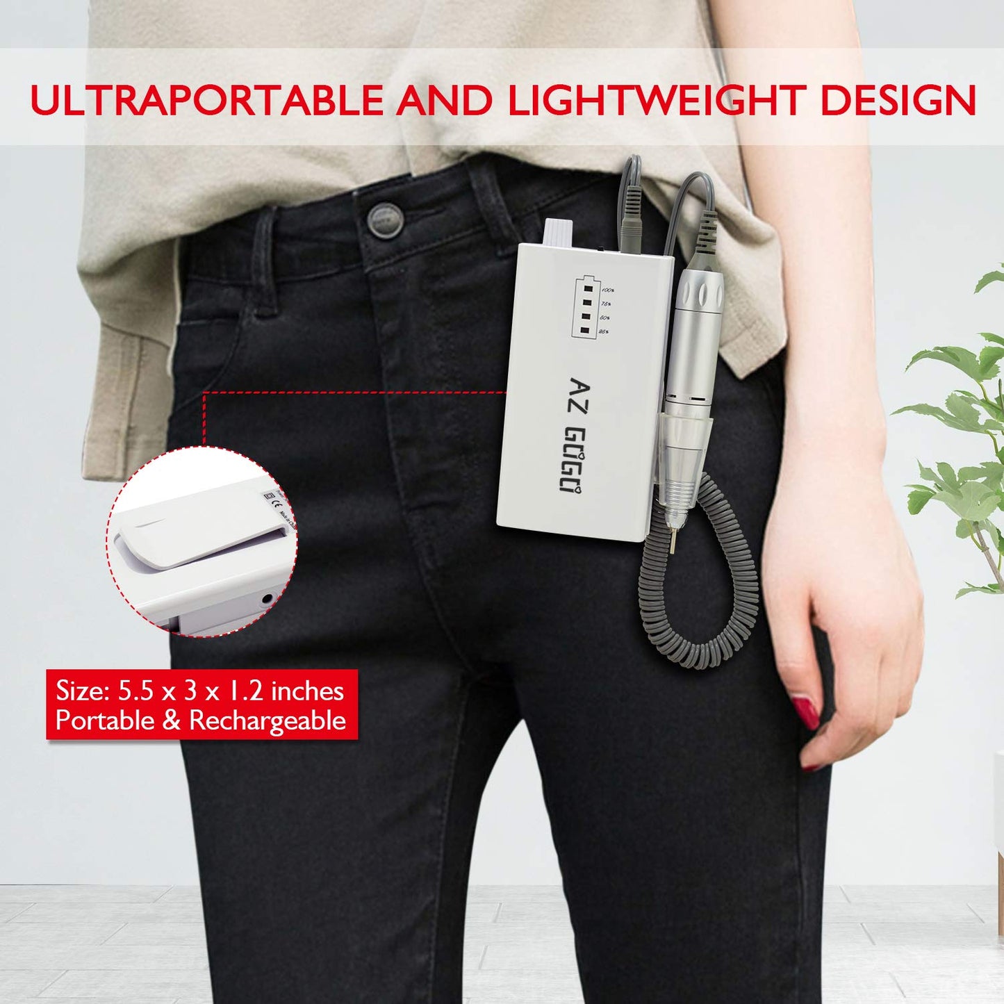 AZ GOGO Efile Nail Drill Machine, 30000 RPM Professional Portable Nail Drill for Acrylic Nails - E-File Manicure/Pedicure Kit with EVA Bag (White)